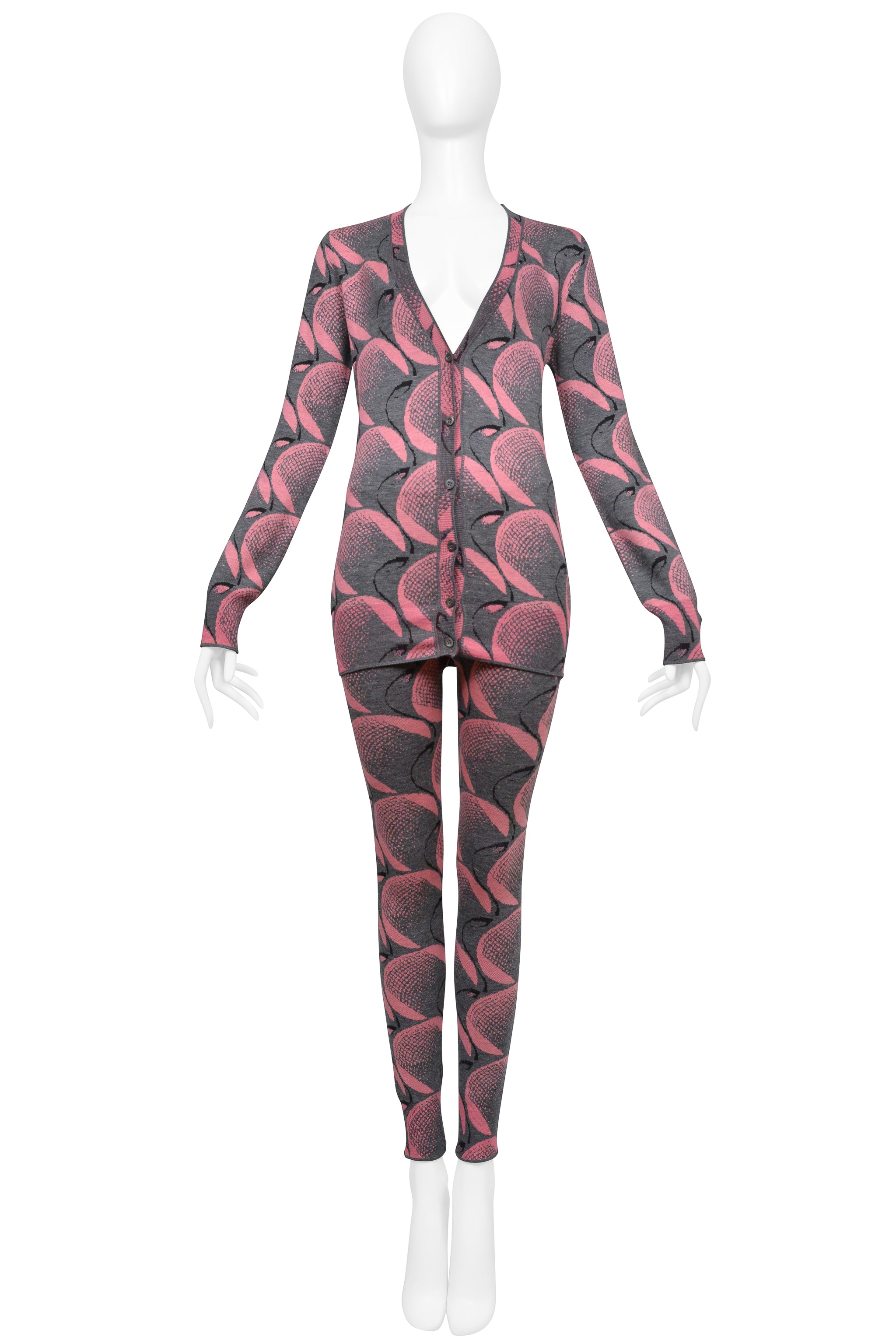 PRADA PINK AND GREY PRINTED CARDIGAN AND LEGGINGS ENSEMBLE 2021