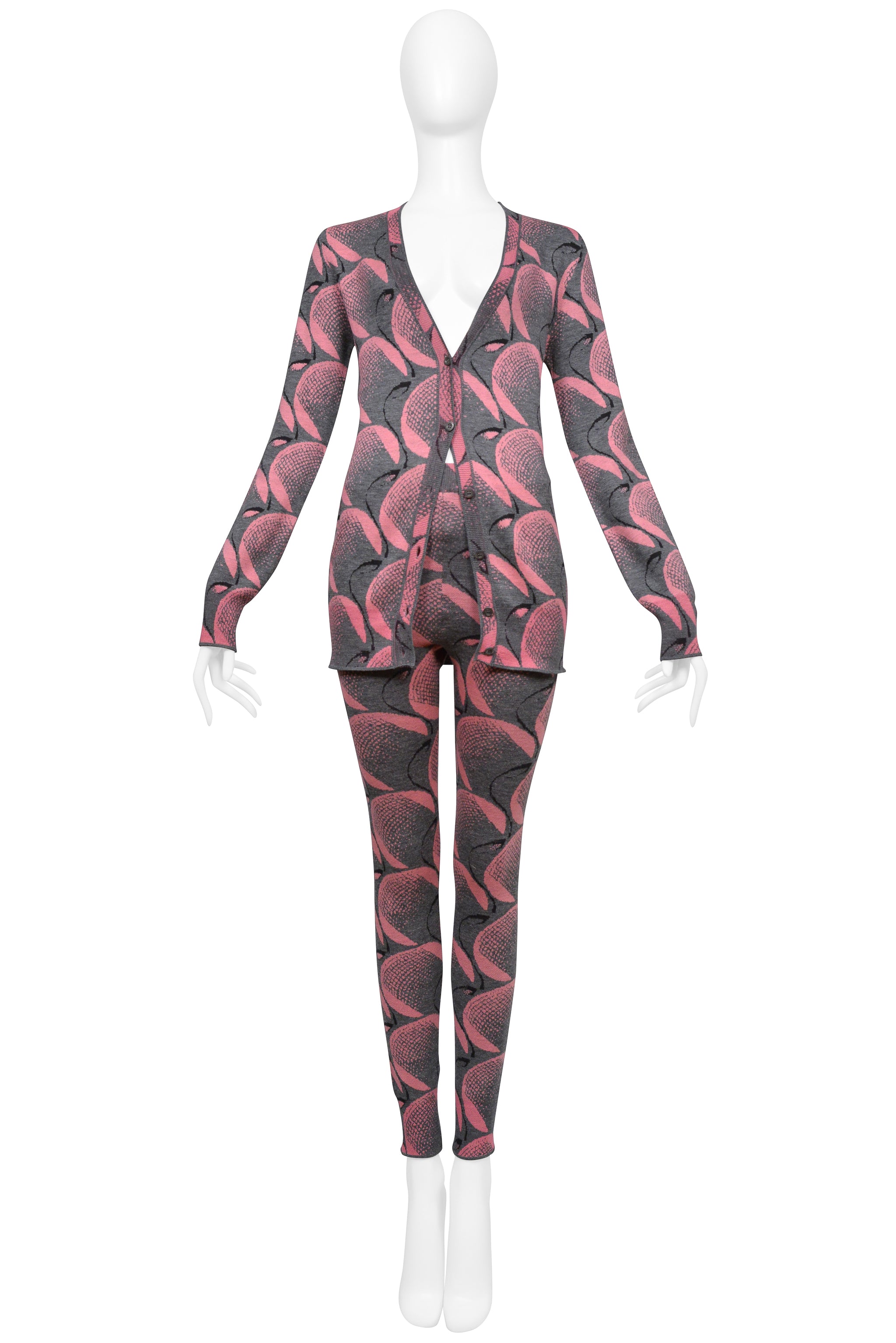 PRADA PINK AND GREY PRINTED CARDIGAN AND LEGGINGS ENSEMBLE 2021
