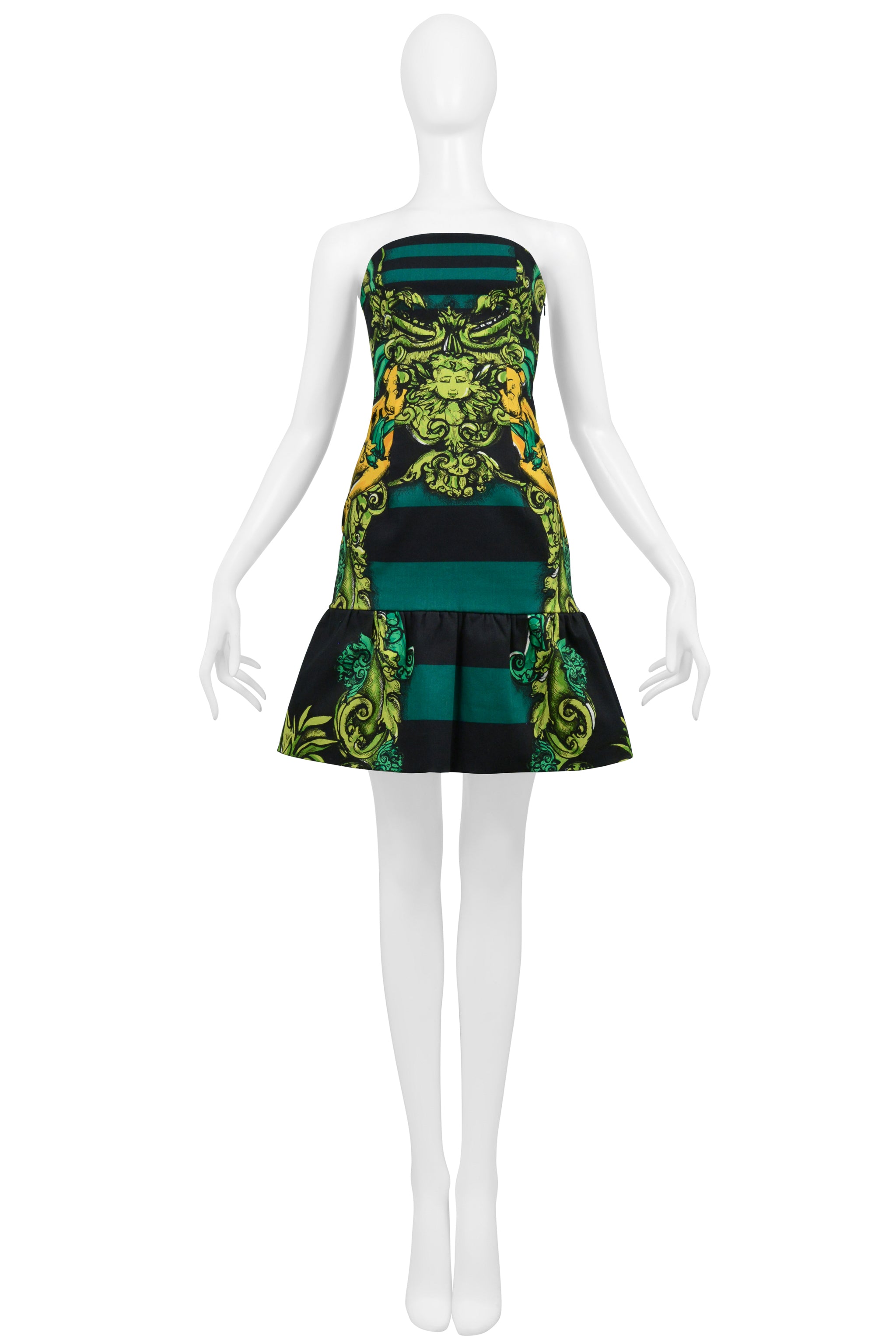 PRADA SPRING GREEN & BLACK BAROQUE DRESS WITH CHERUB PRINT 2011