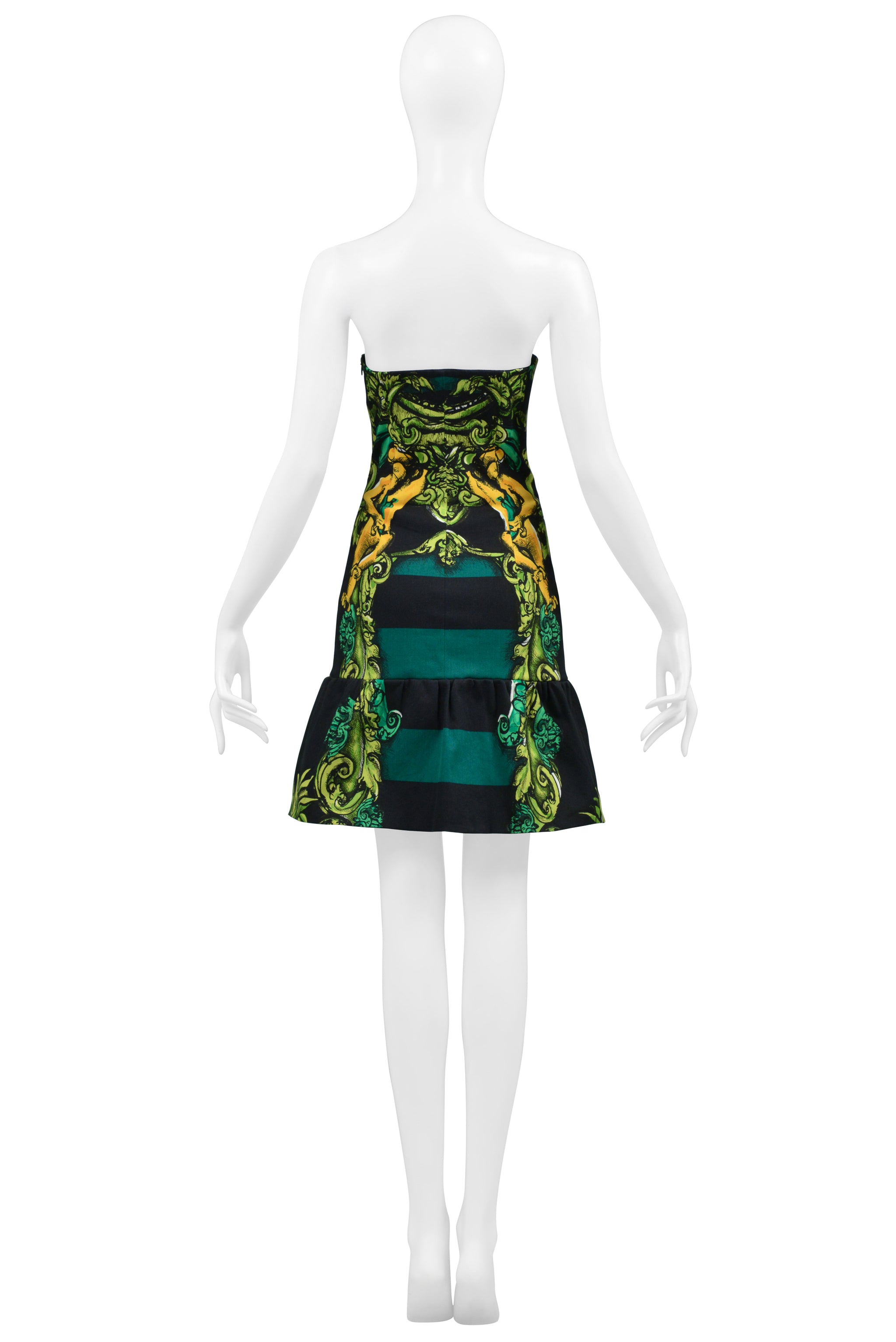 PRADA SPRING GREEN & BLACK BAROQUE DRESS WITH CHERUB PRINT 2011