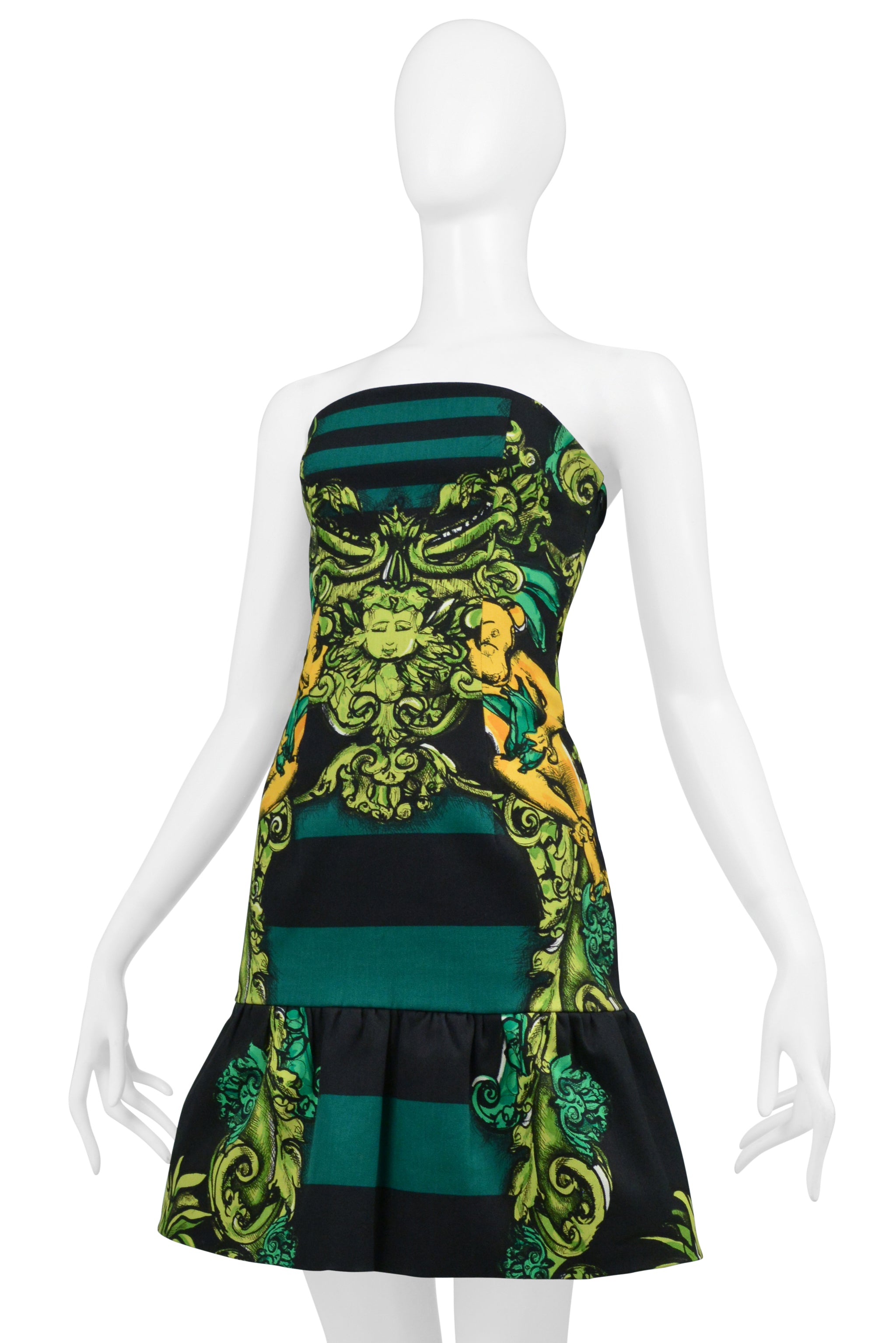 PRADA SPRING GREEN & BLACK BAROQUE DRESS WITH CHERUB PRINT 2011