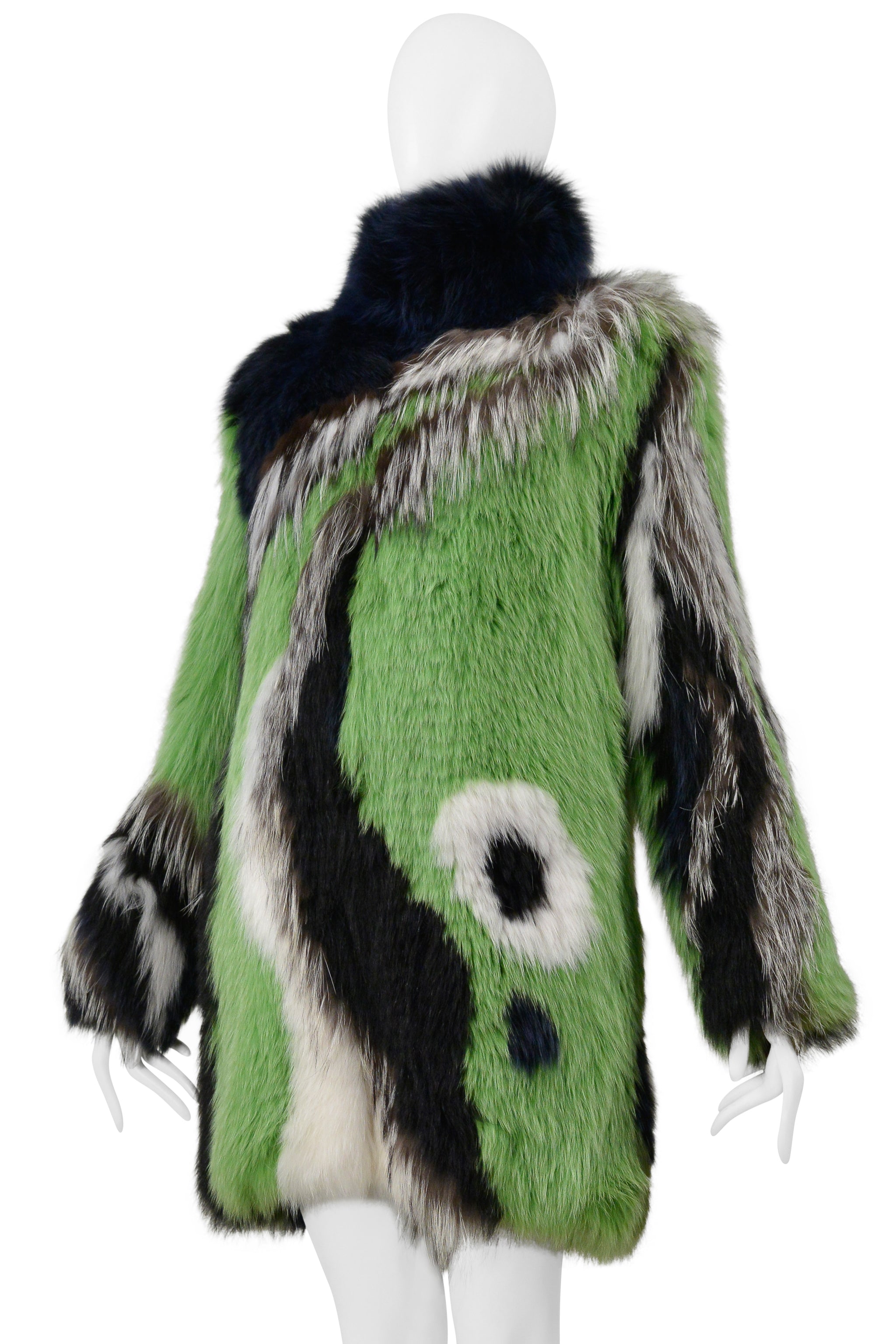 PUCCI GREEN BLACK WHITE AND GREY FOX FUR COAT 2015
