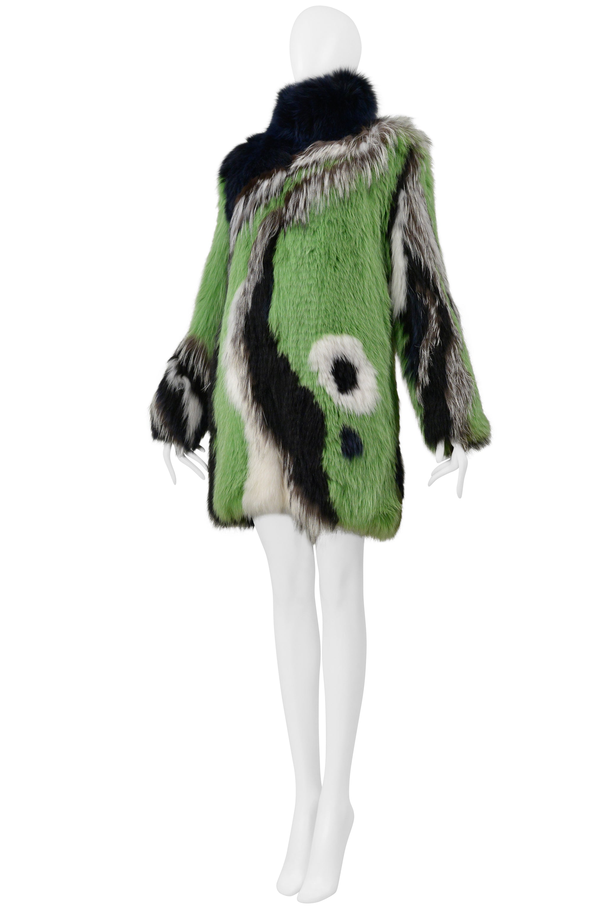 PUCCI GREEN BLACK WHITE AND GREY FOX FUR COAT 2015