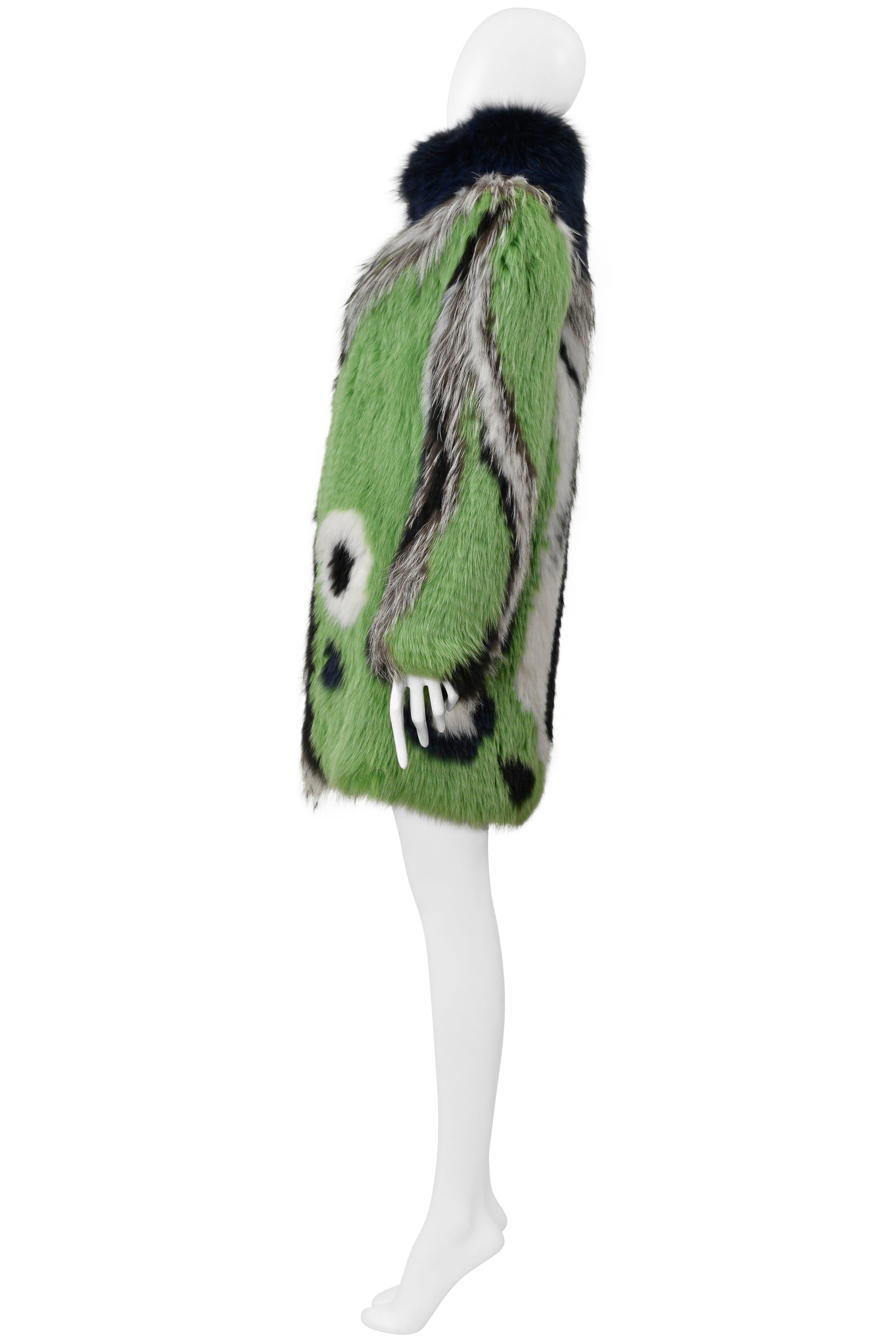 PUCCI GREEN BLACK WHITE AND GREY FOX FUR COAT 2015