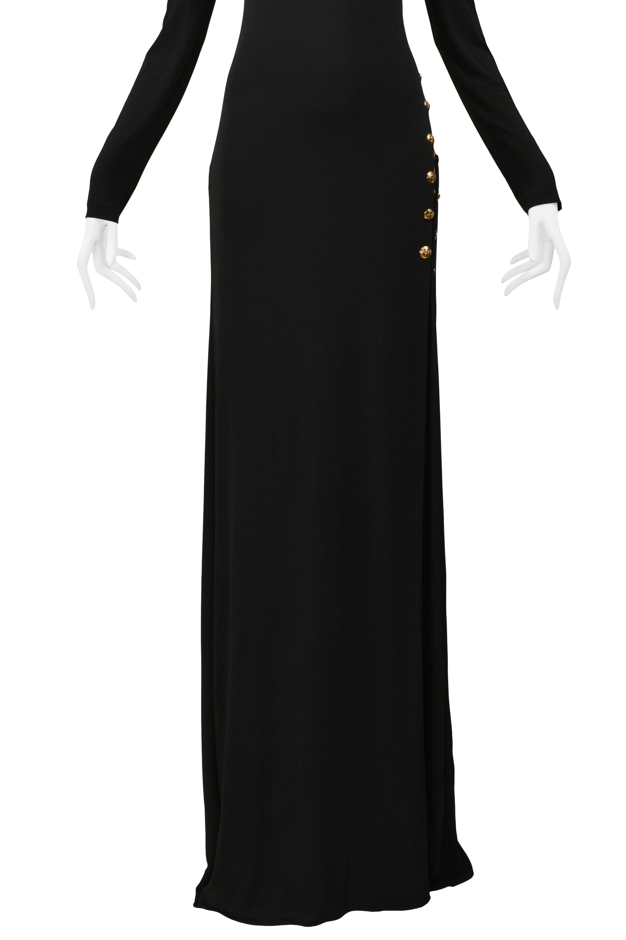 PUCCI BLACK JERSEY EVENING GOWN WITH CUTOUT AND GOLD CHAINS