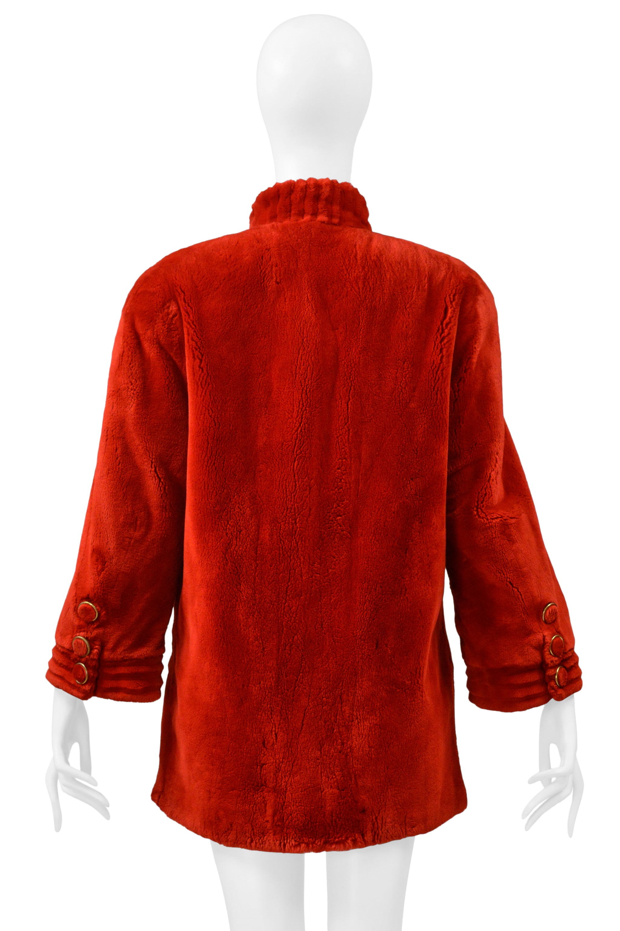 REVILLION RED SHEARED BEAVER FUR COAT WITH GOLD BUTTONS