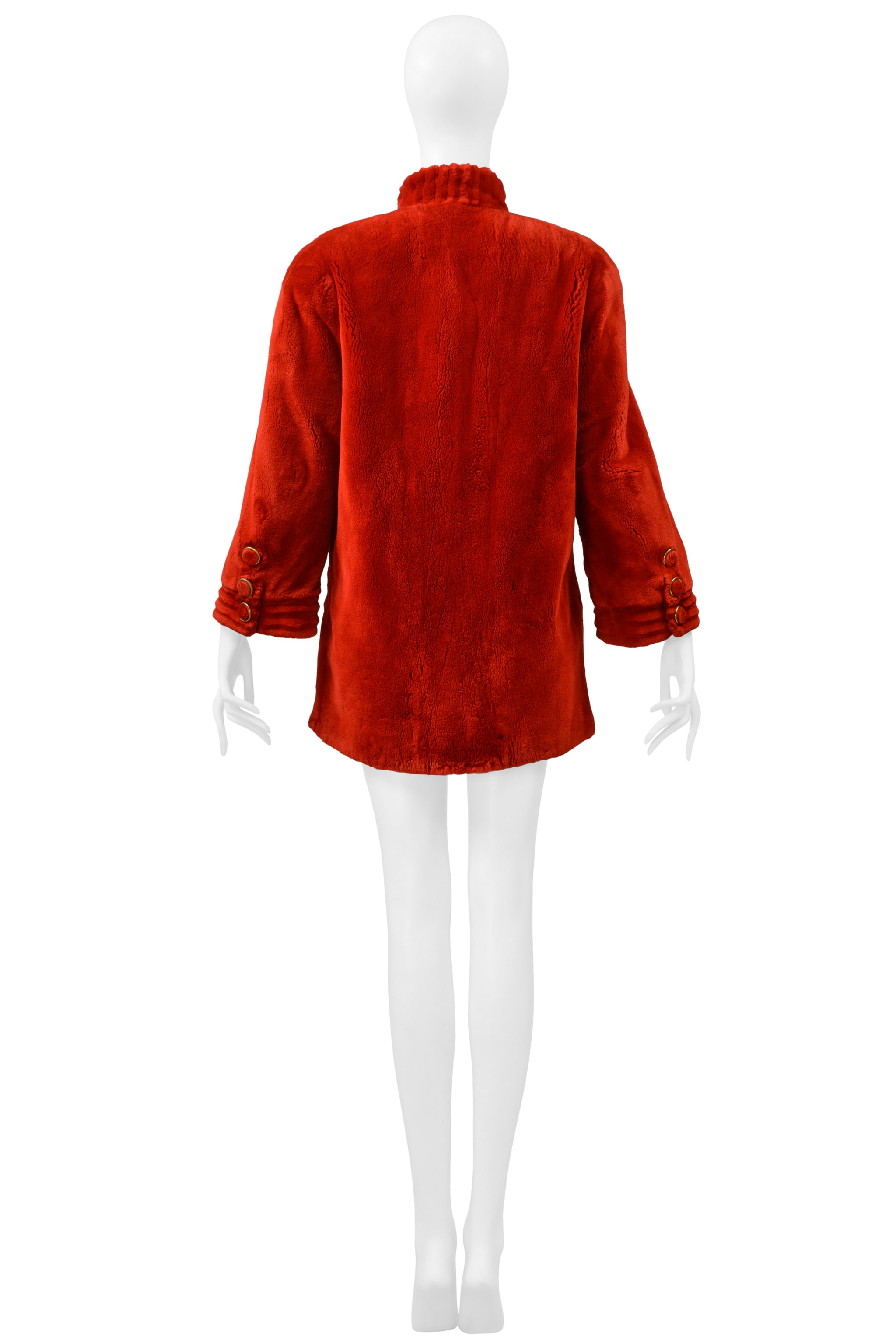 REVILLION RED SHEARED BEAVER FUR COAT WITH GOLD BUTTONS