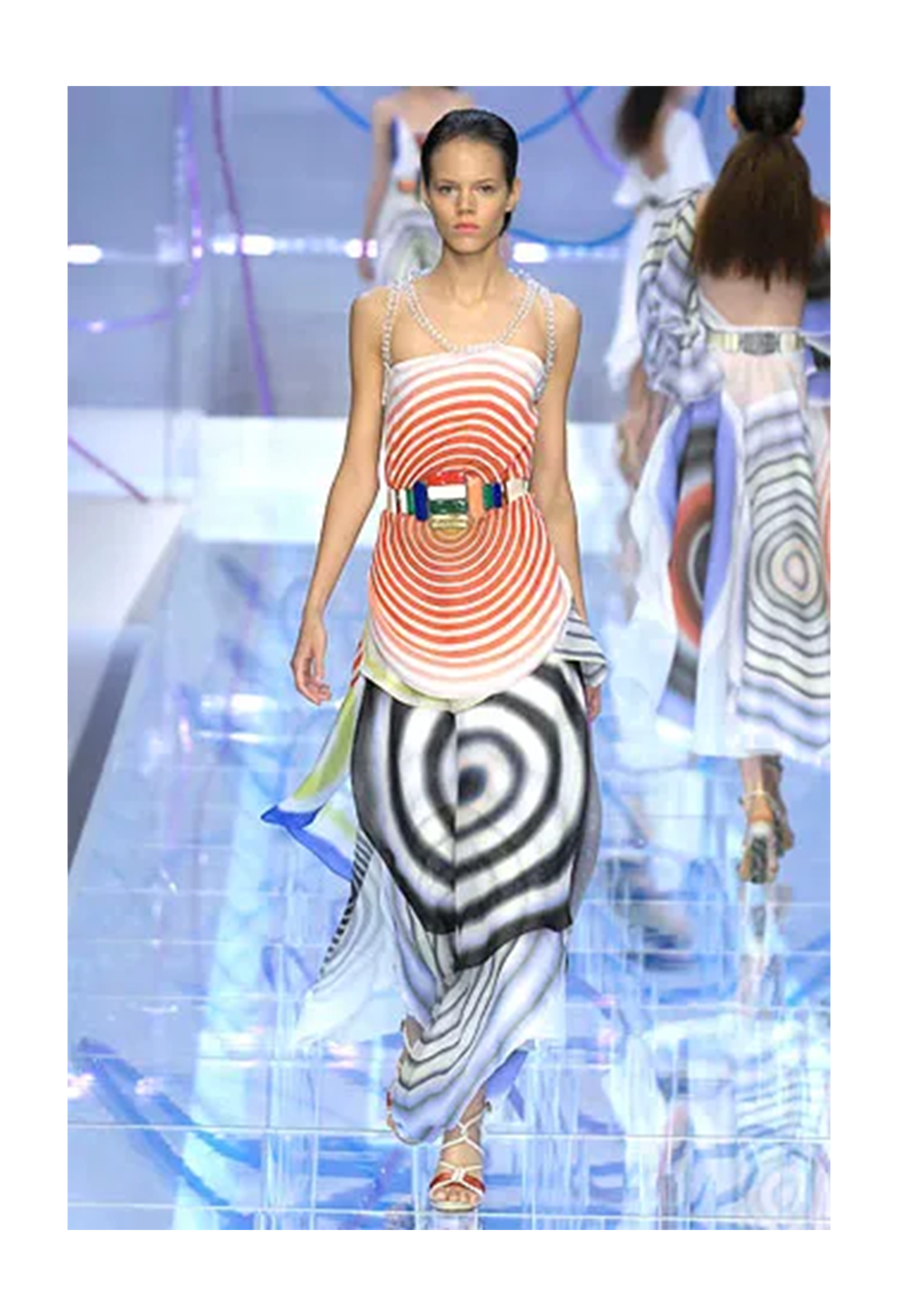 FENDI BY KARL LAGERFELD 2008 ORANGE AND WHITE BACKLESS SILK CHIFFON SCARF TOP