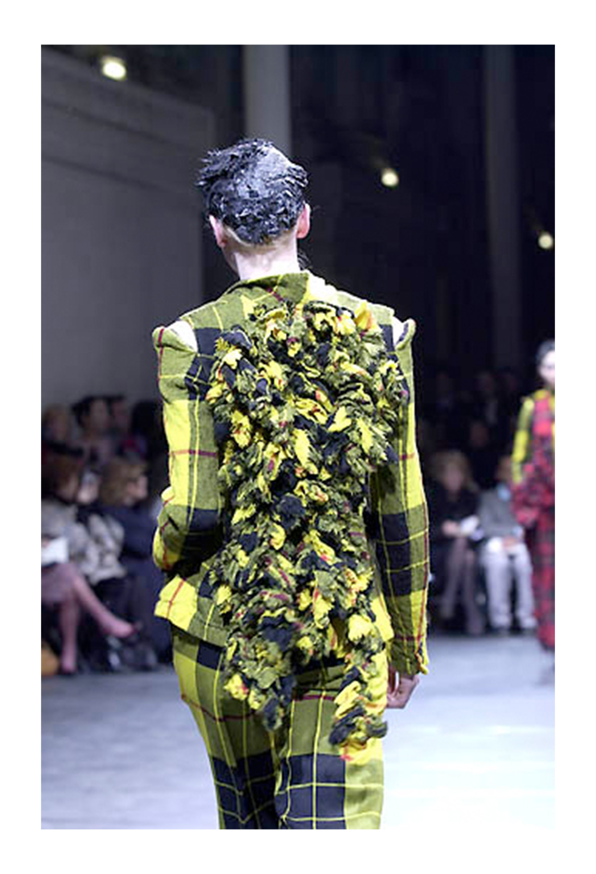 COMME DES GARCONS YELLOW RUFFLE TARTAN JACKET AND SKIRT SUIT ENSEMBLE 2000