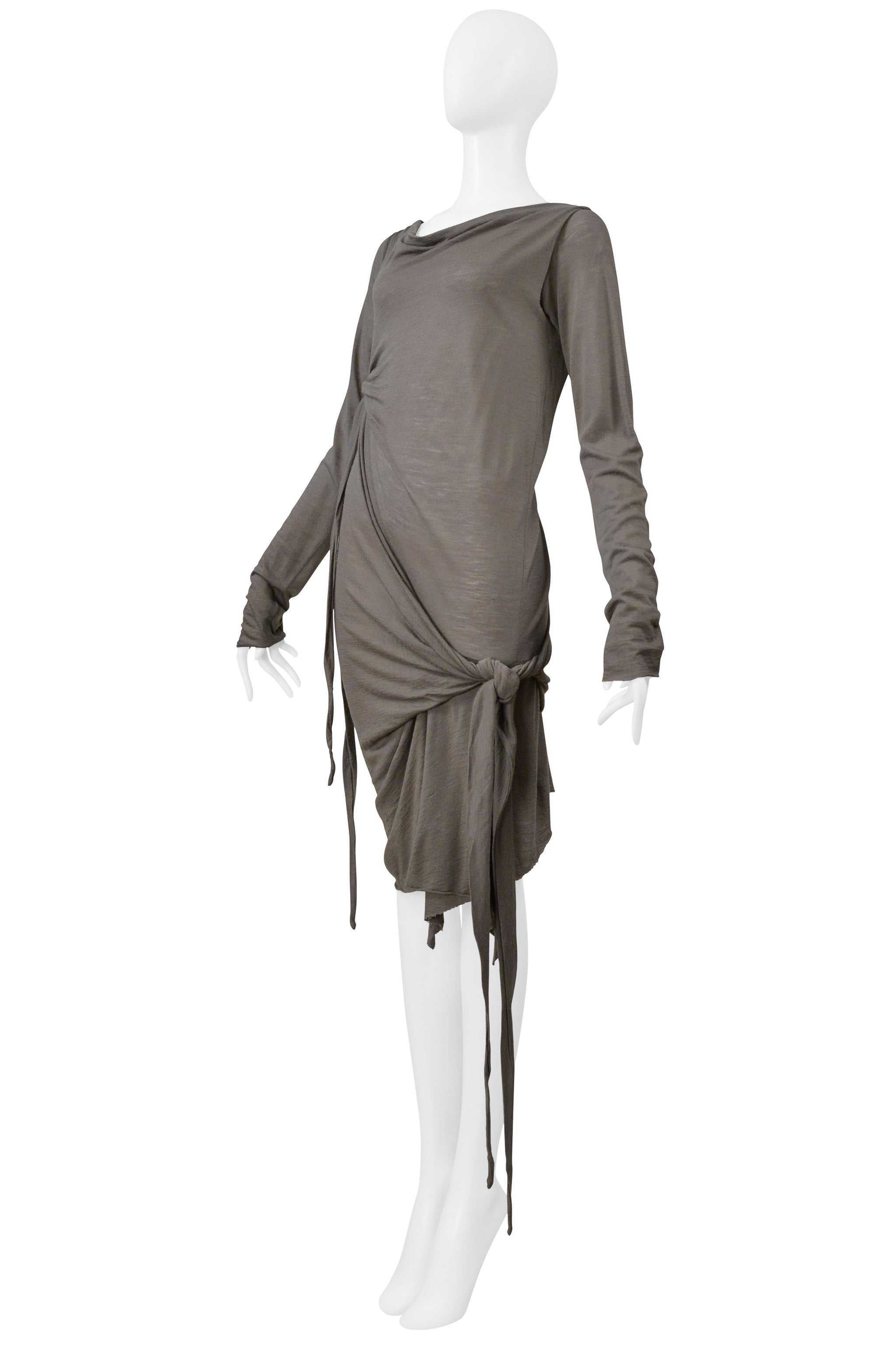 RICK OWENS GRAY FINE KNIT KNOT DRESS 2006