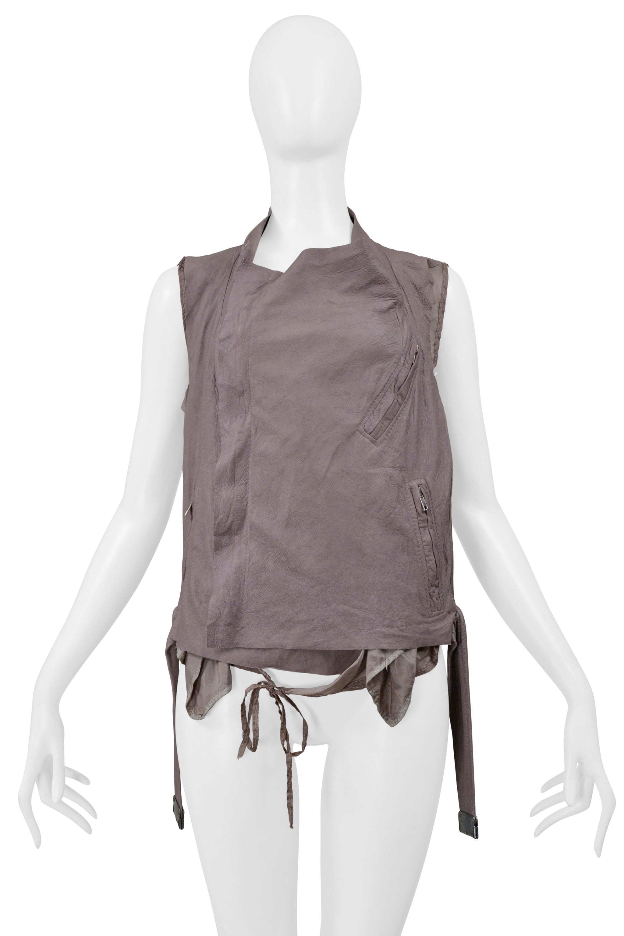 RICK OWENS MAUVE LEATHER BACKLESS MOTORCYCLE BIKER VEST 2004