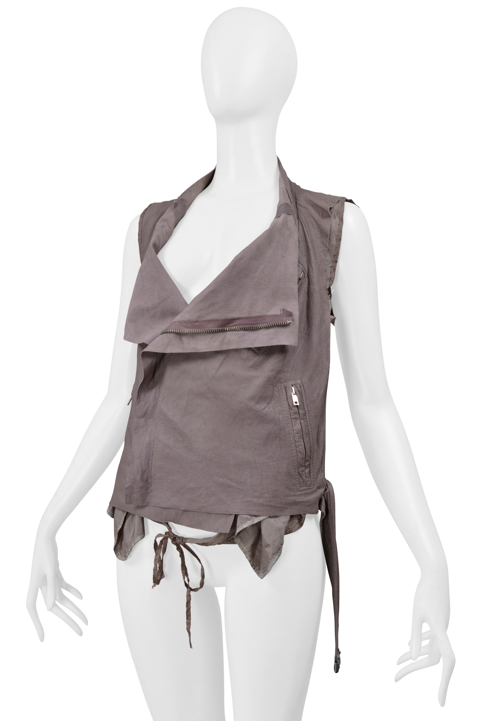 RICK OWENS MAUVE LEATHER BACKLESS MOTORCYCLE BIKER VEST 2004