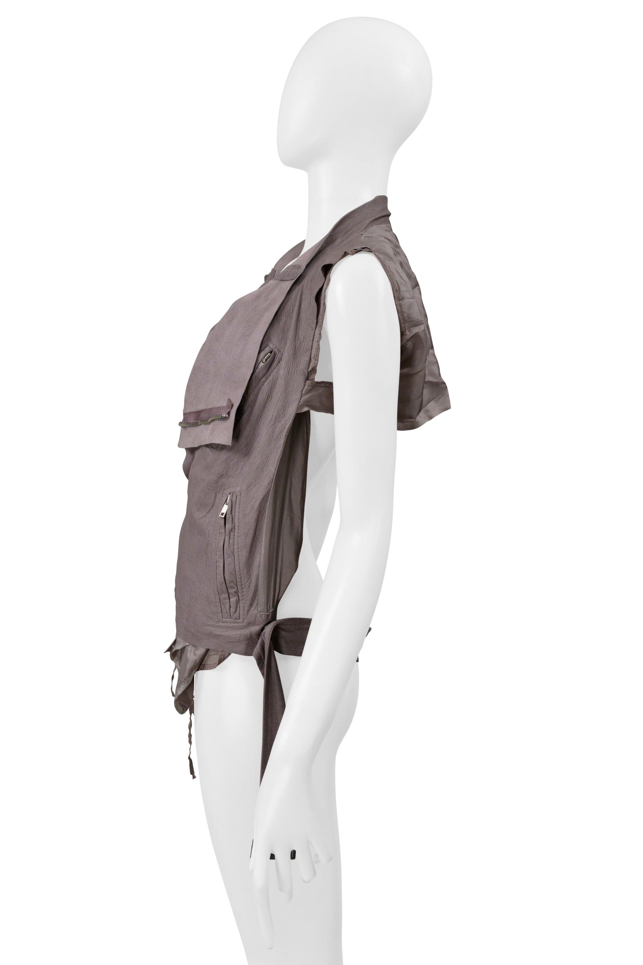 RICK OWENS MAUVE LEATHER BACKLESS MOTORCYCLE BIKER VEST 2004