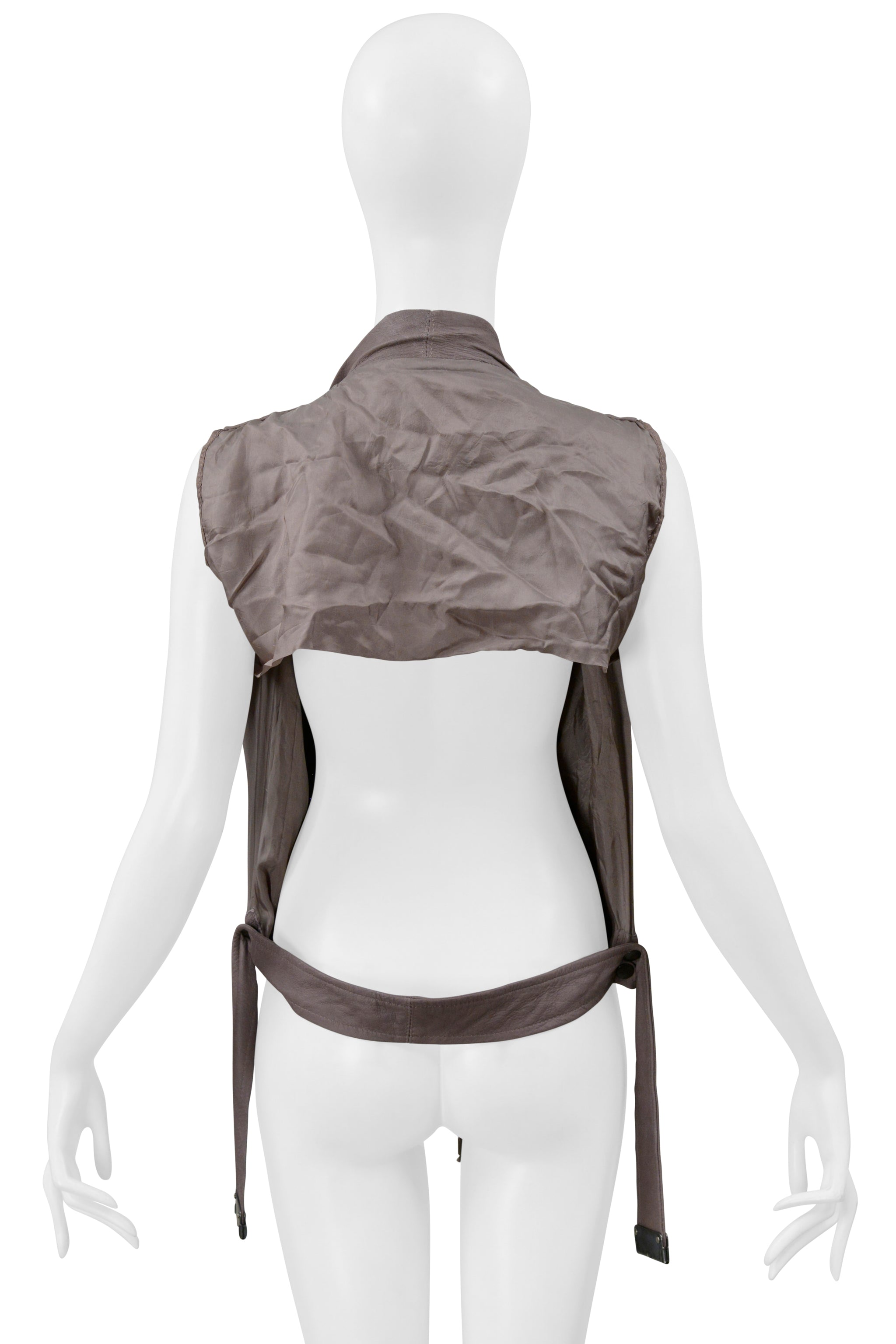 RICK OWENS MAUVE LEATHER BACKLESS MOTORCYCLE BIKER VEST 2004