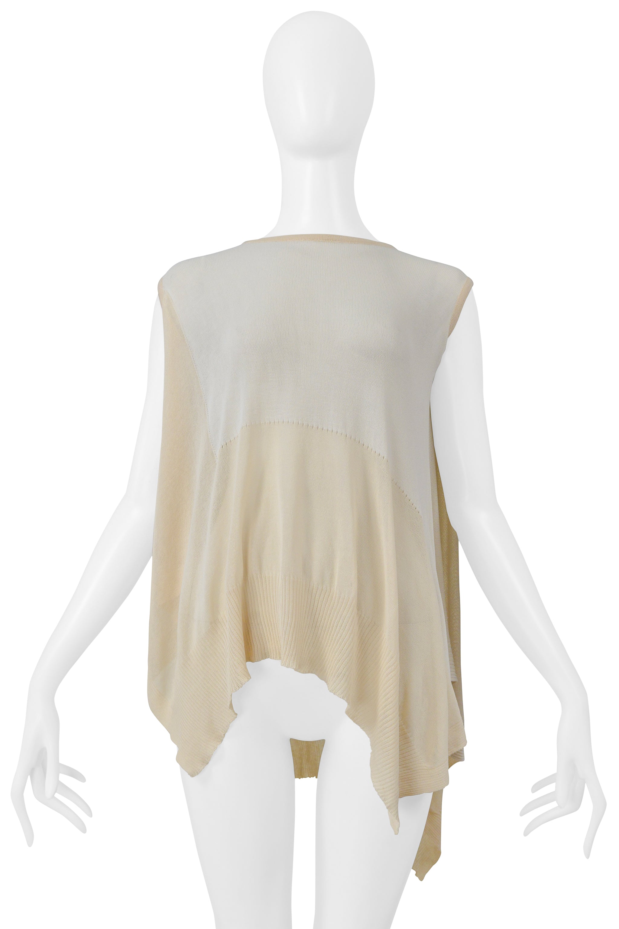 RICK OWENS OFF WHITE SLEEVELESS SWEATER WITH ASYMMETRICAL HEM 2004
