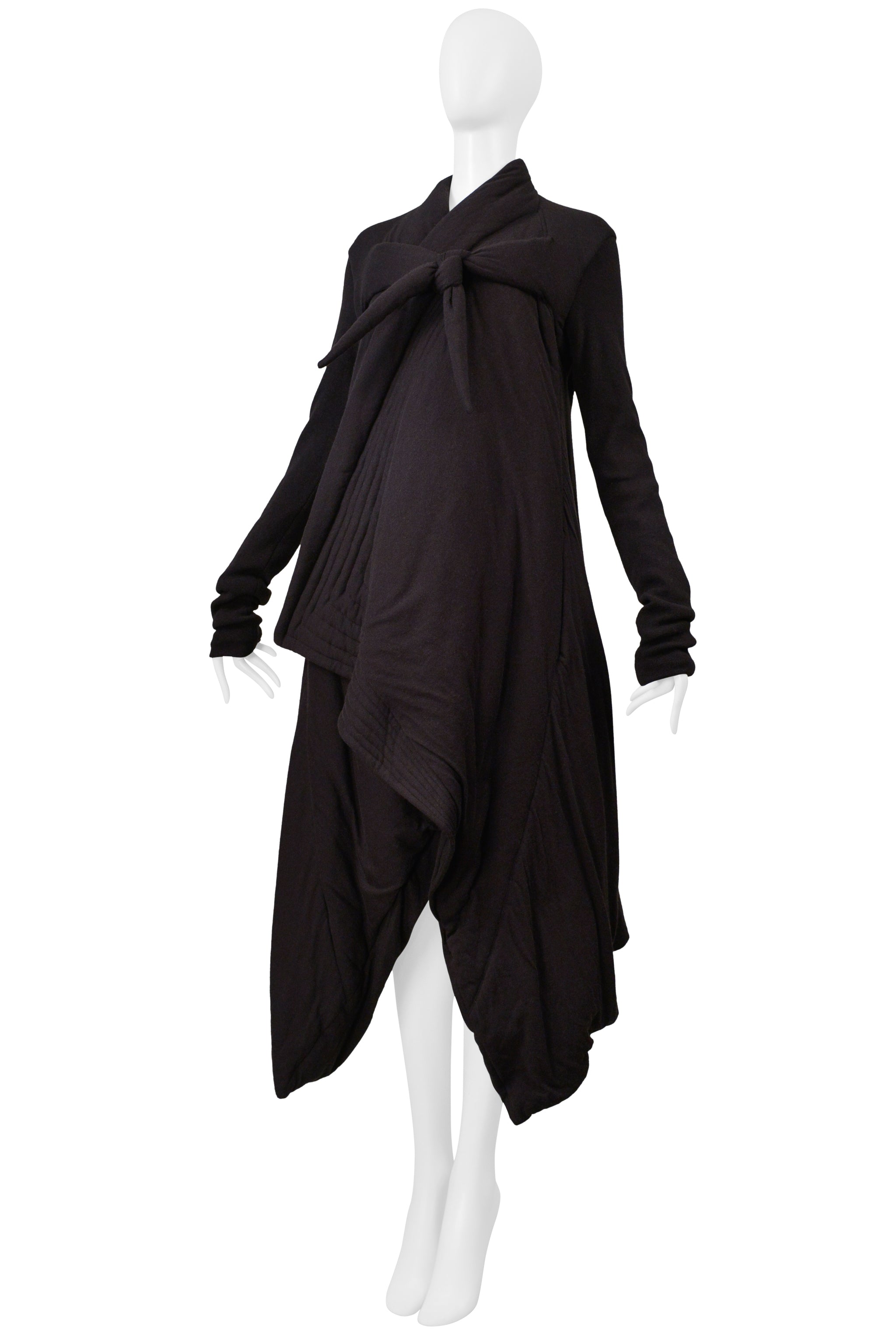 RICK OWENS "LILIES" BLACK BROWN PADDED COAT WITH TIE AW 2005