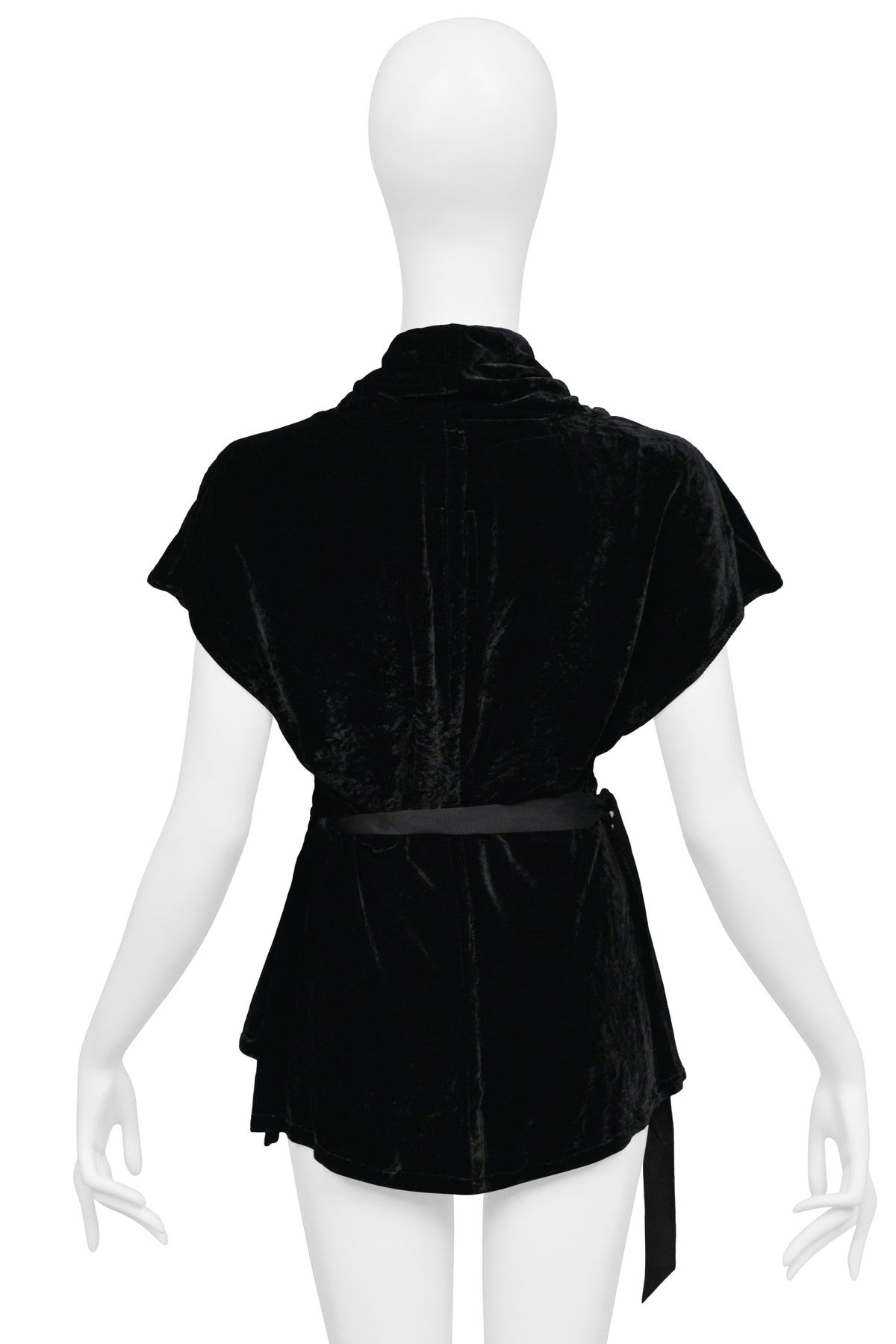 RICK OWENS BLACK CRUSHED VELVET WRAP TOP
