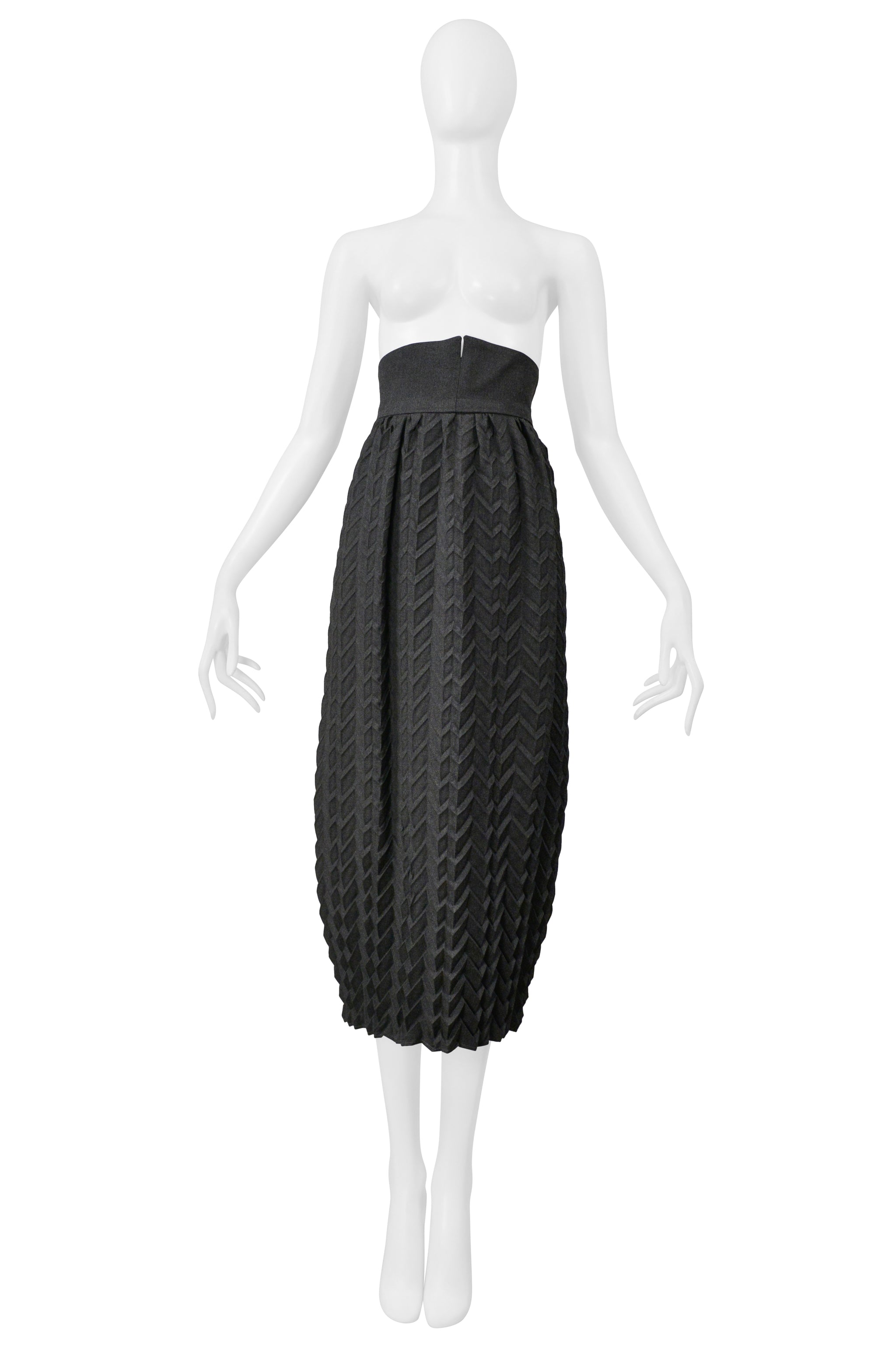 ROMEO GIGLI GREY LONG WOOL PLEATED SKIRT 1985