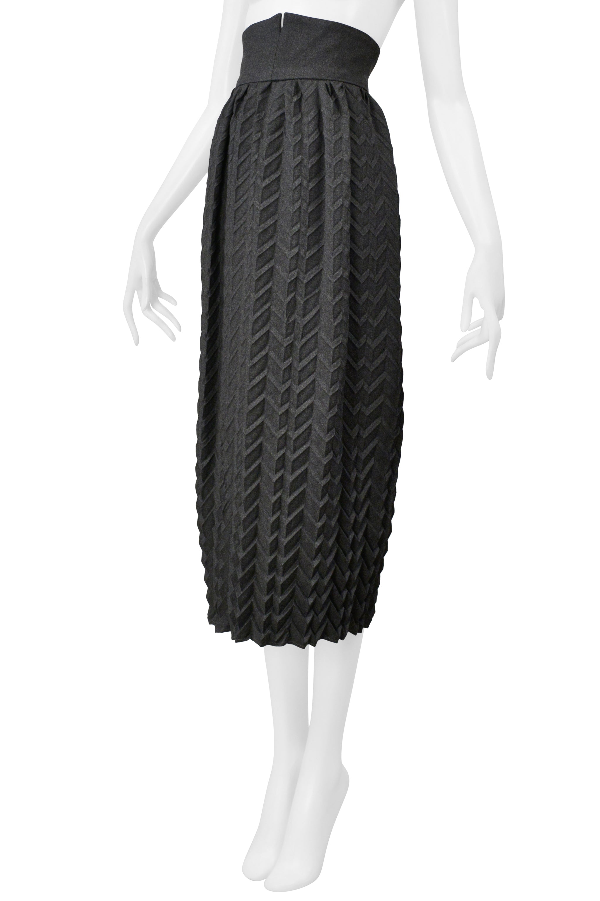 ROMEO GIGLI GREY LONG WOOL PLEATED SKIRT 1985