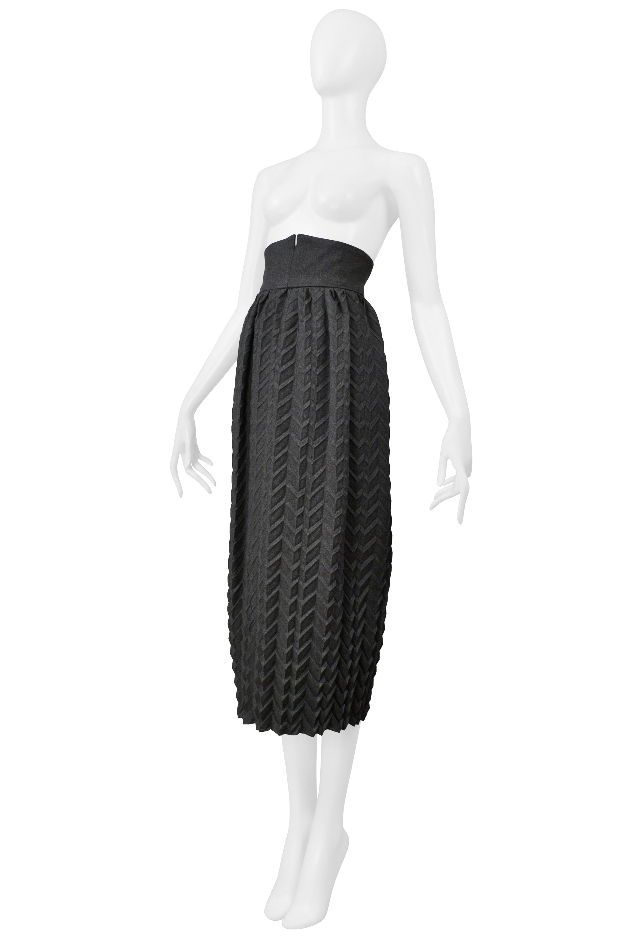 ROMEO GIGLI GREY LONG WOOL PLEATED SKIRT 1985