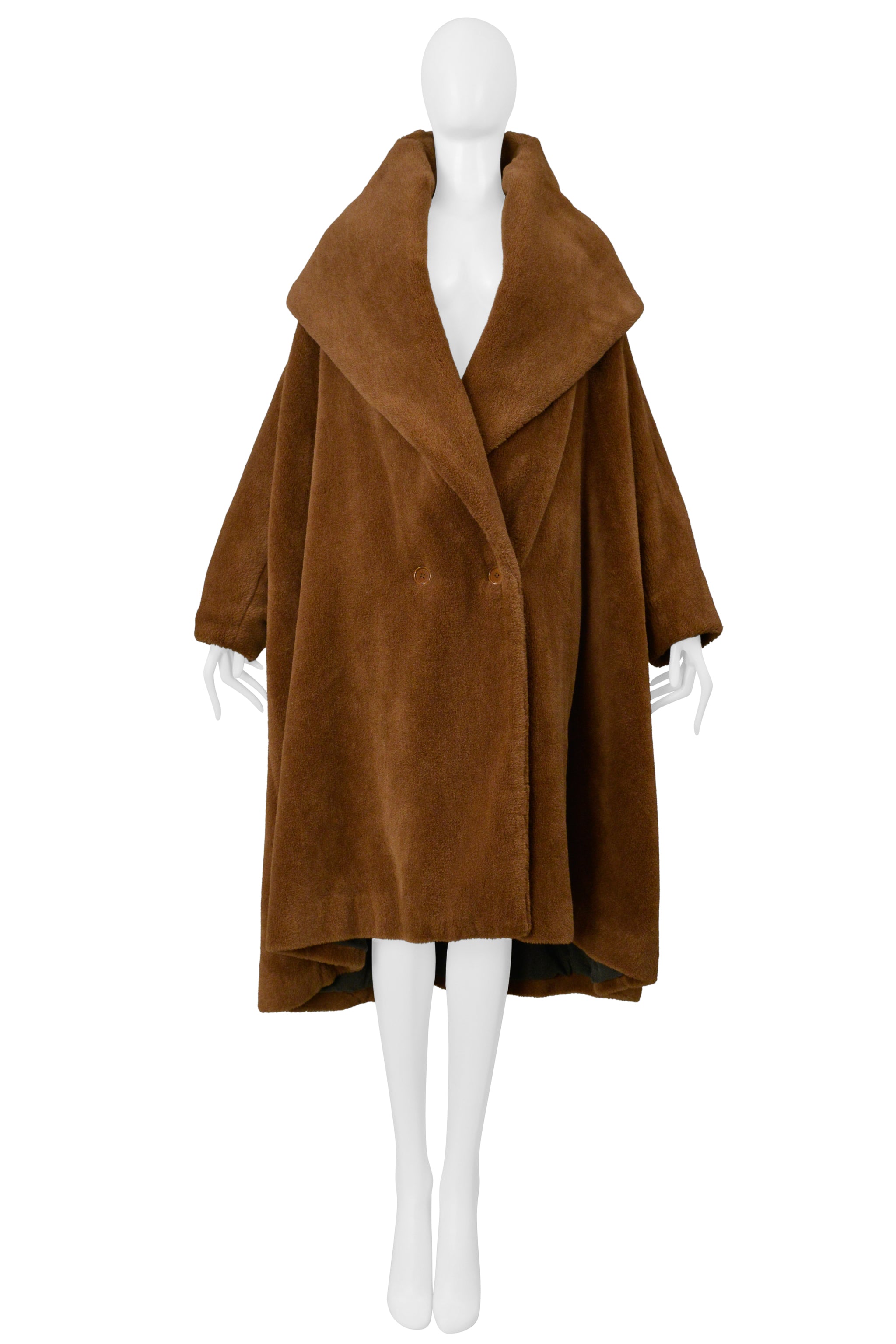 ROMEO GIGLI FAUX FUR BROWN "TEDDY BEAR" COAT WITH OVERSIZED COLLAR 1995