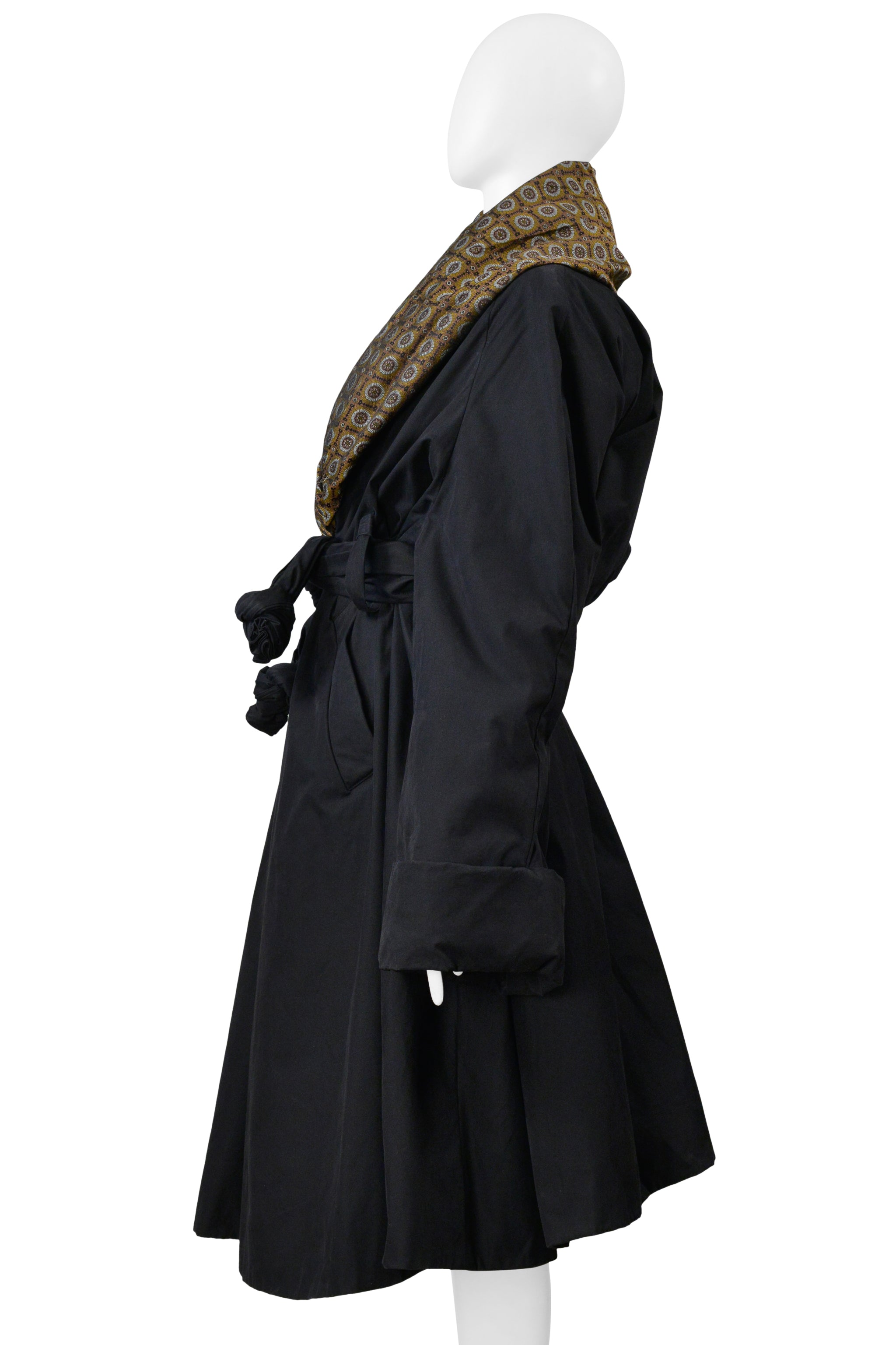 ROMEO GIGLI BLACK IRIDESCENT COAT WITH DOUBLE LAPEL 1990S