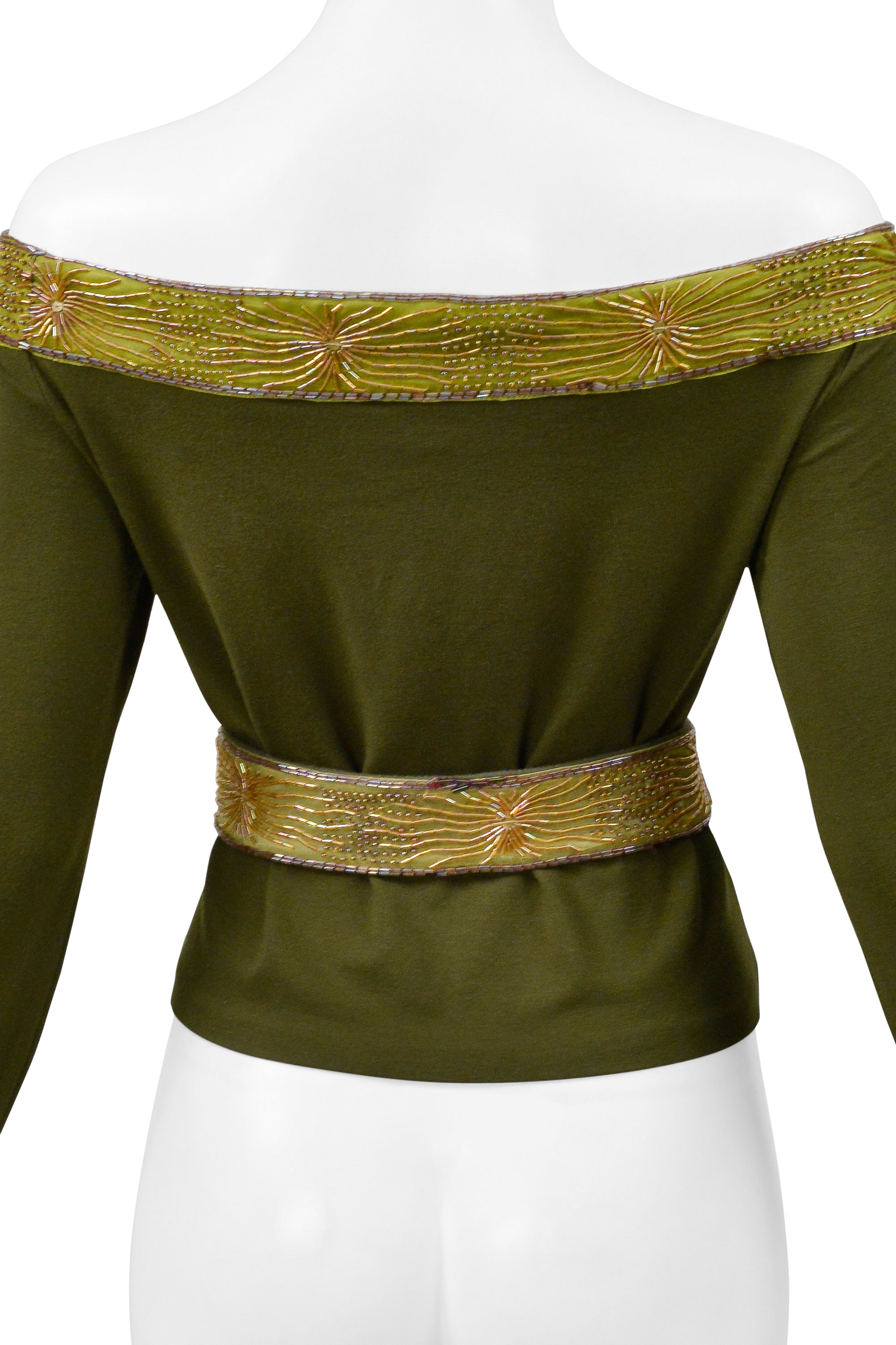 ROMEO GIGLI OLIVE GREEN LONG SLEEVE BEADED TOP WITH BELT