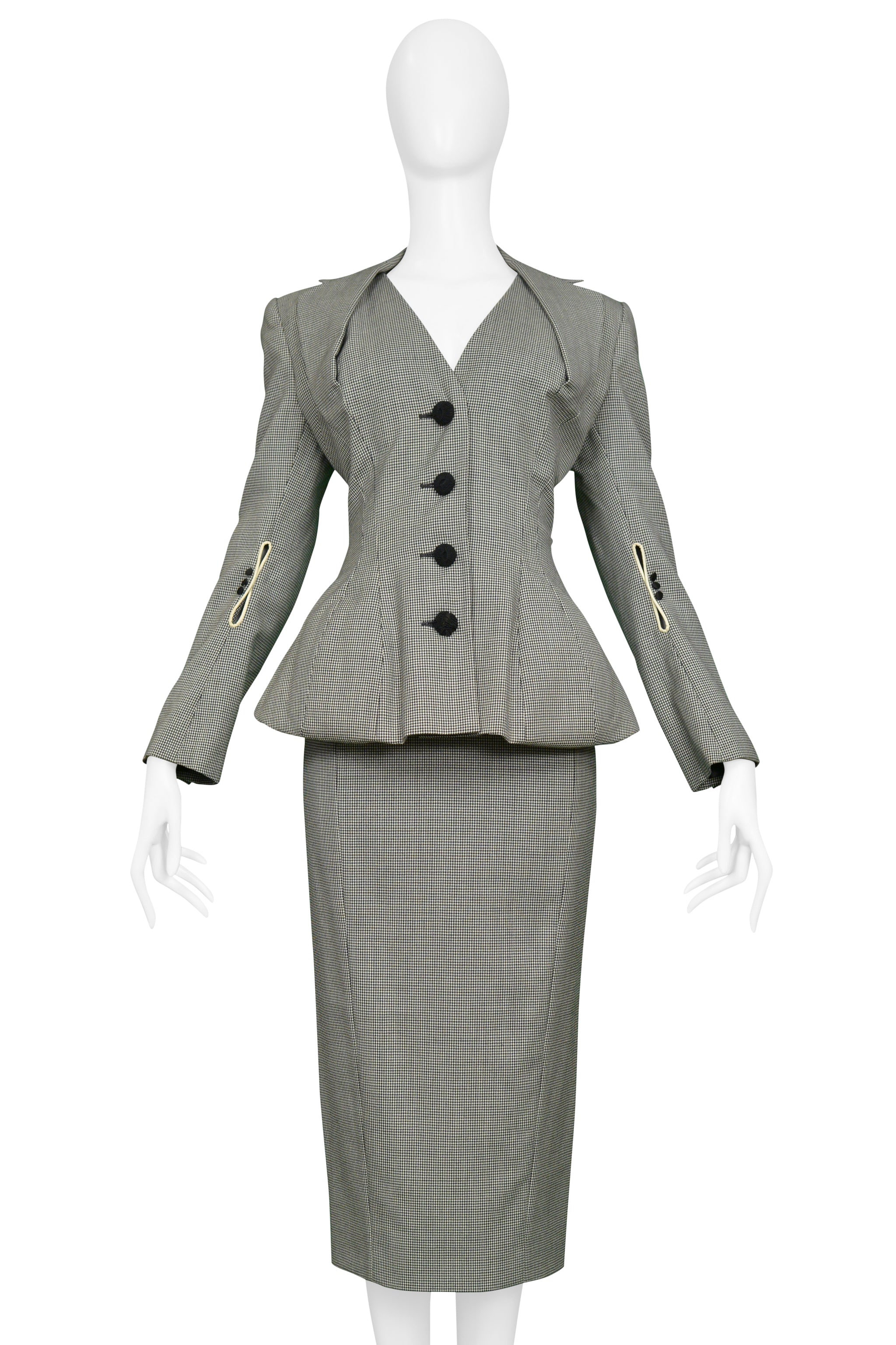 JOHN GALLIANO BLACK AND WHITE HOUNDSTOOTH SKIRT SUIT 1995