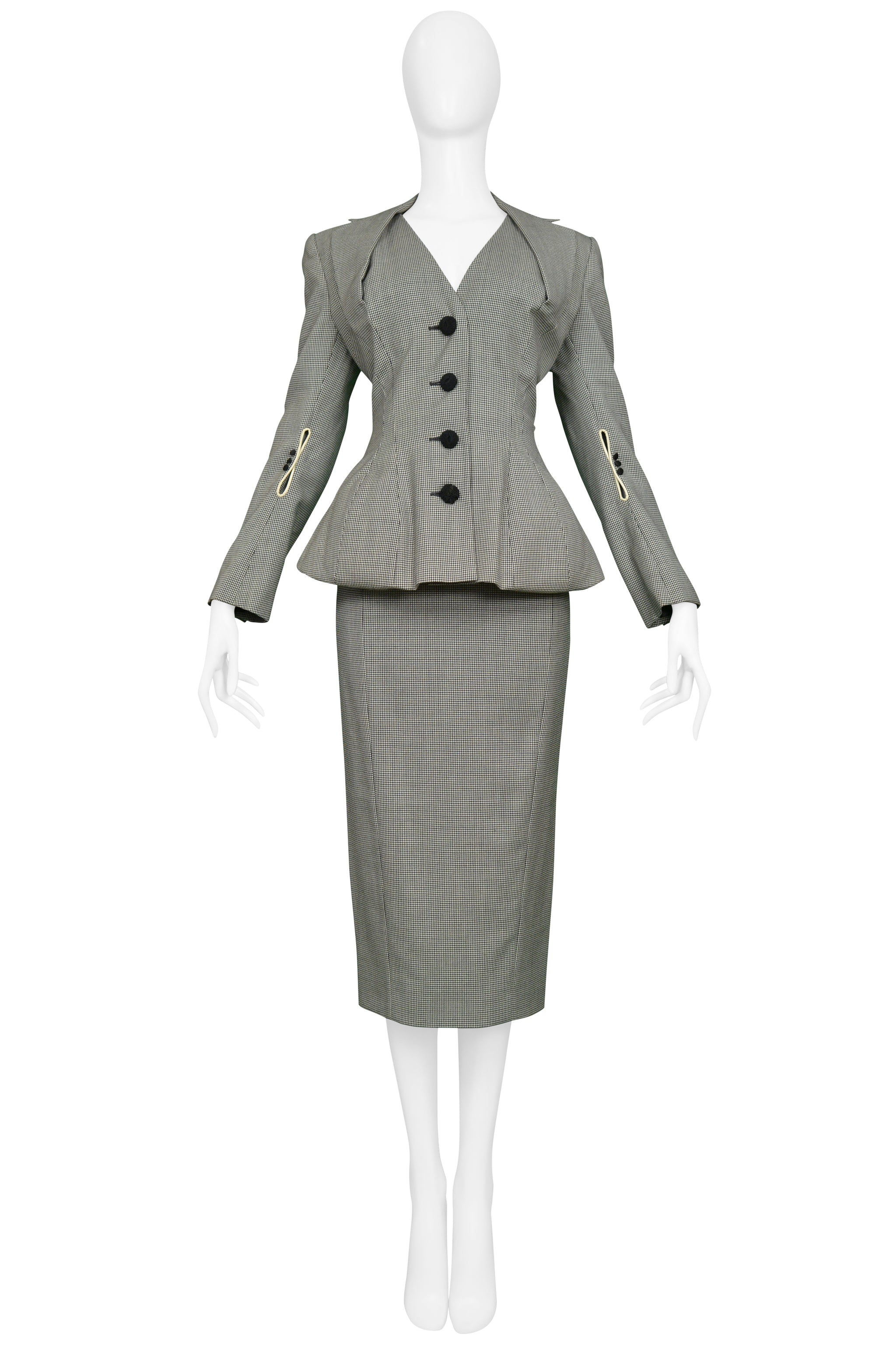JOHN GALLIANO BLACK AND WHITE HOUNDSTOOTH SKIRT SUIT 1995