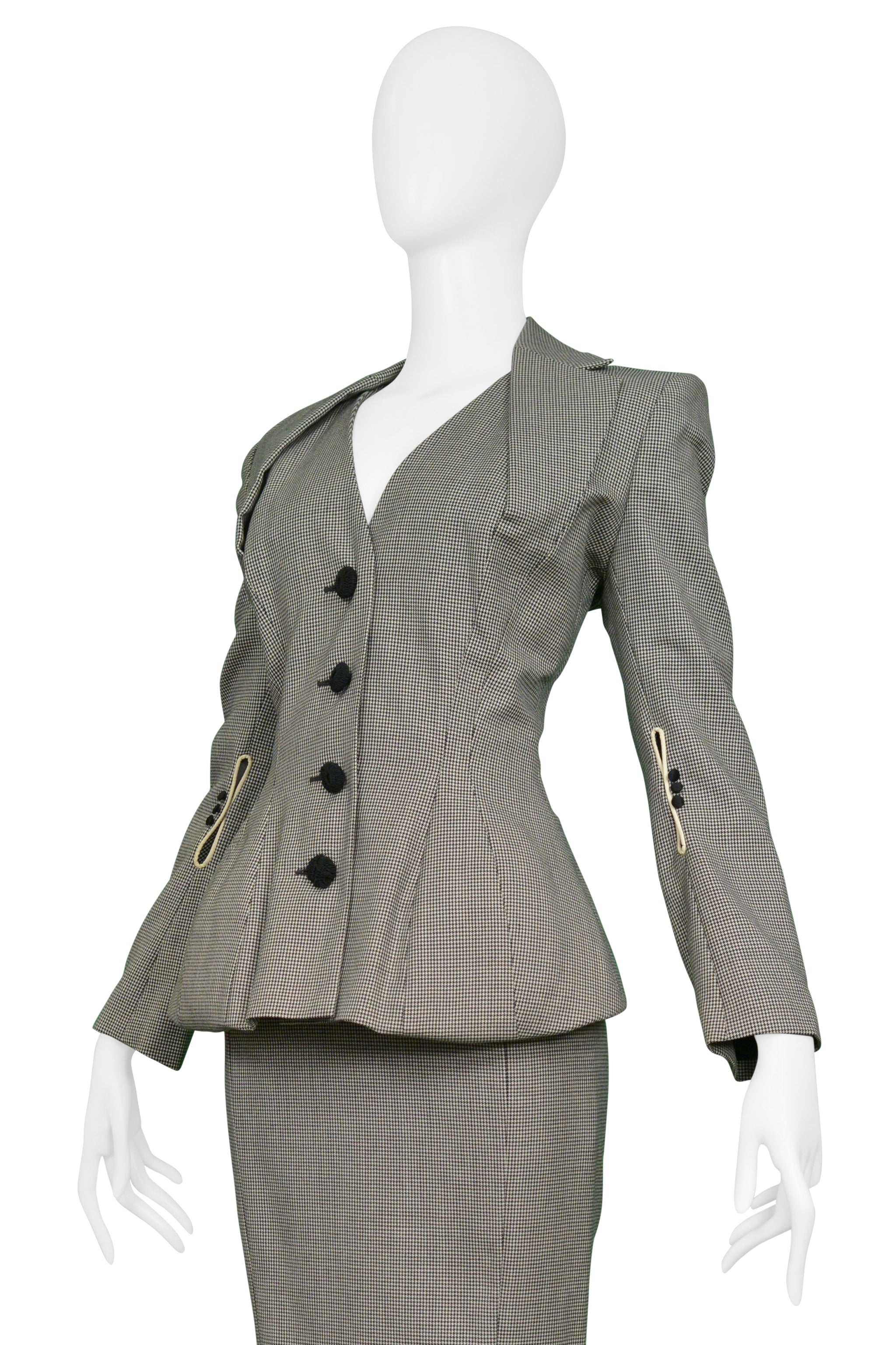 JOHN GALLIANO BLACK AND WHITE HOUNDSTOOTH SKIRT SUIT 1995
