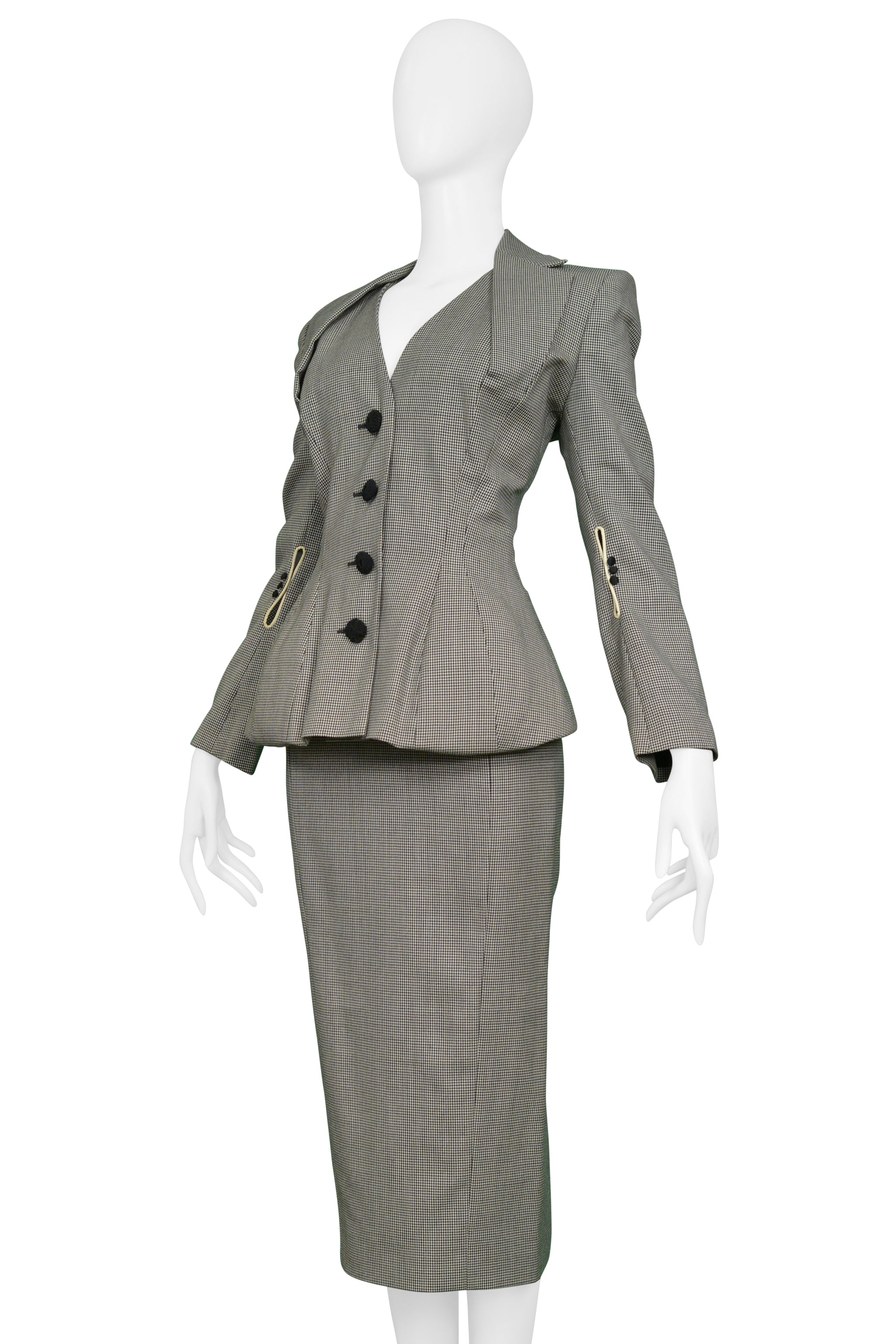 JOHN GALLIANO BLACK AND WHITE HOUNDSTOOTH SKIRT SUIT 1995