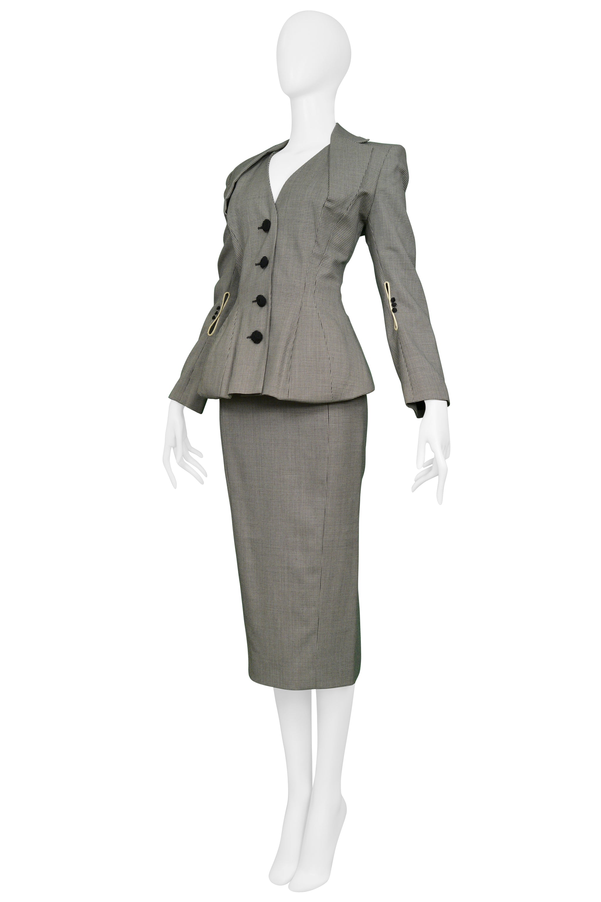 JOHN GALLIANO BLACK AND WHITE HOUNDSTOOTH SKIRT SUIT 1995