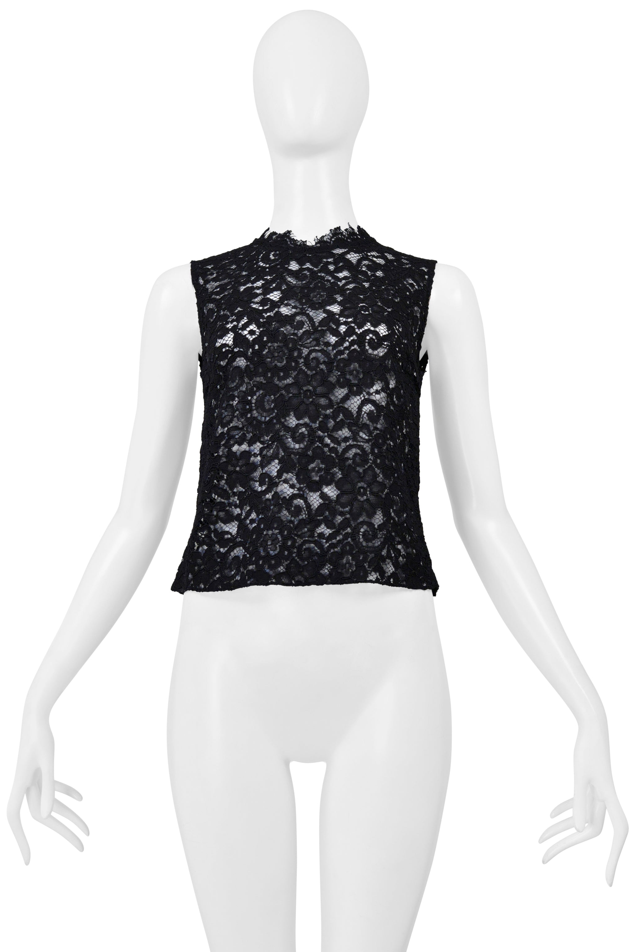 SAINT LAURENT PARIS BLACK LACE SHELL TOP