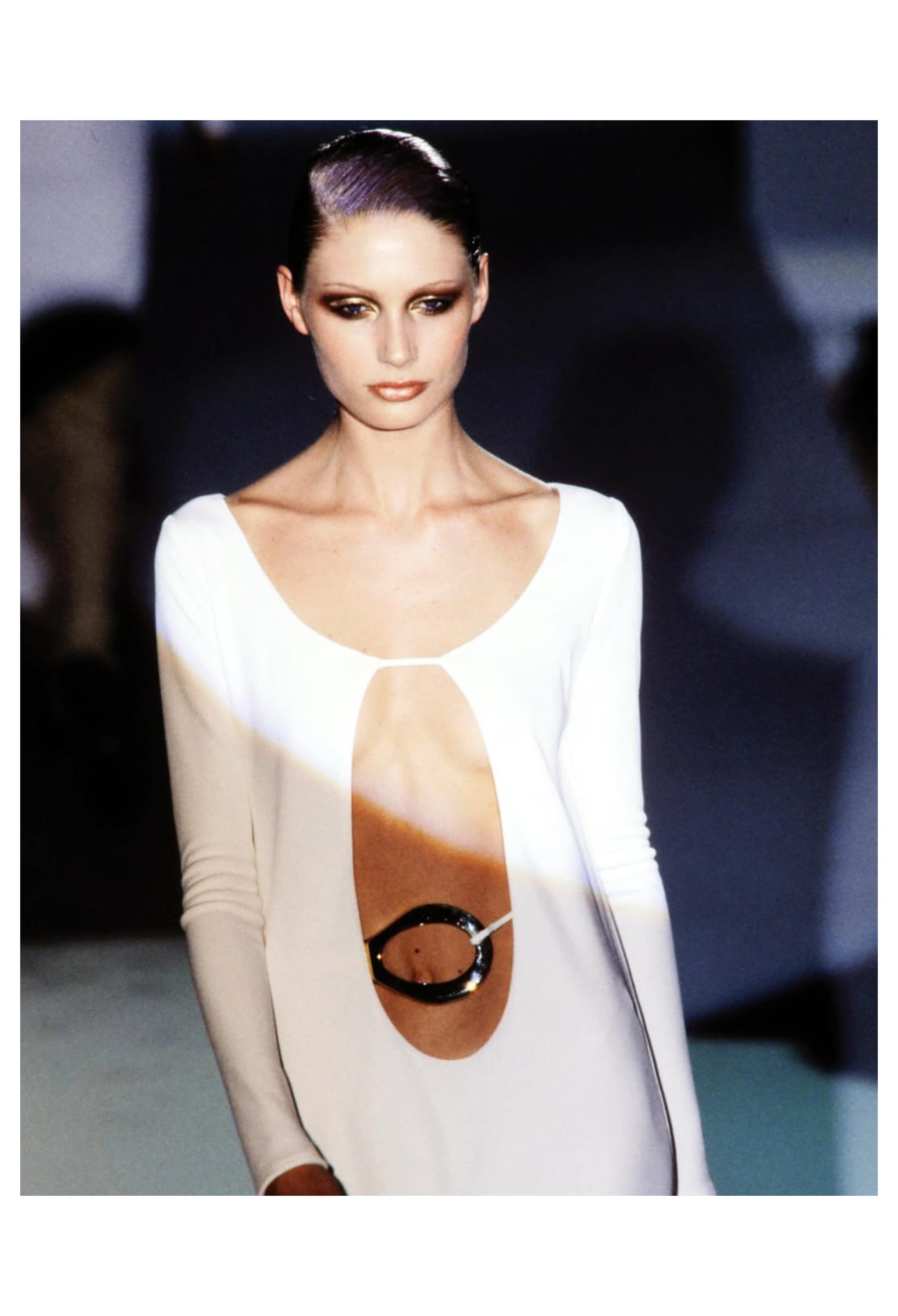 GUCCI BY TOM FORD ICONIC CUTOUT GOWN WITH GOLD BELT 1996