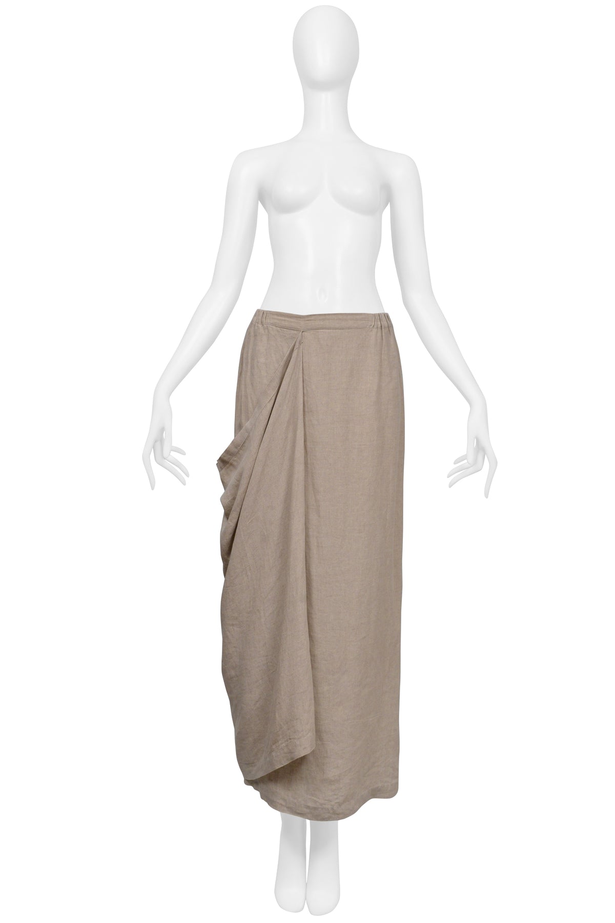 SHIRIN GUILD BEIGE LINEN CHECKERED TOP AND DRAPED SKIRT ENSEMBLE 2000