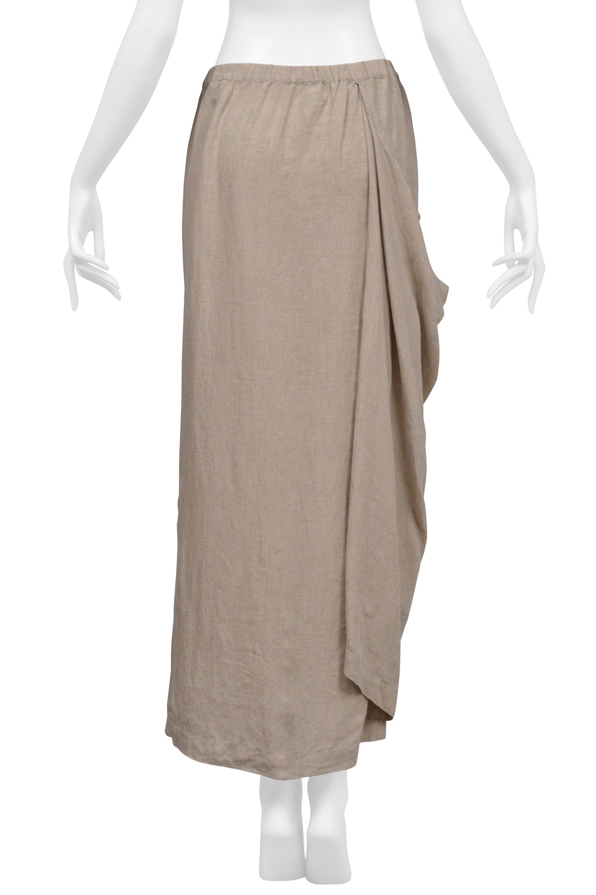 SHIRIN GUILD BEIGE LINEN CHECKERED TOP AND DRAPED SKIRT ENSEMBLE 2000