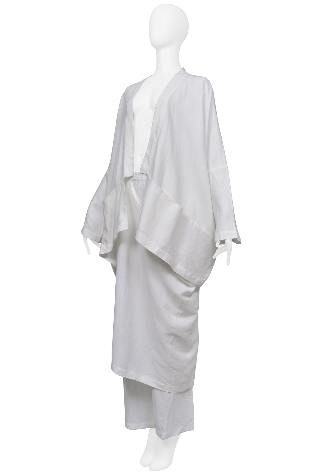 SHIRIN GUILD OVERSIZED OFF WHITE LINEN KIMONO JACKET AND PANTS ENSEMBLE 2001