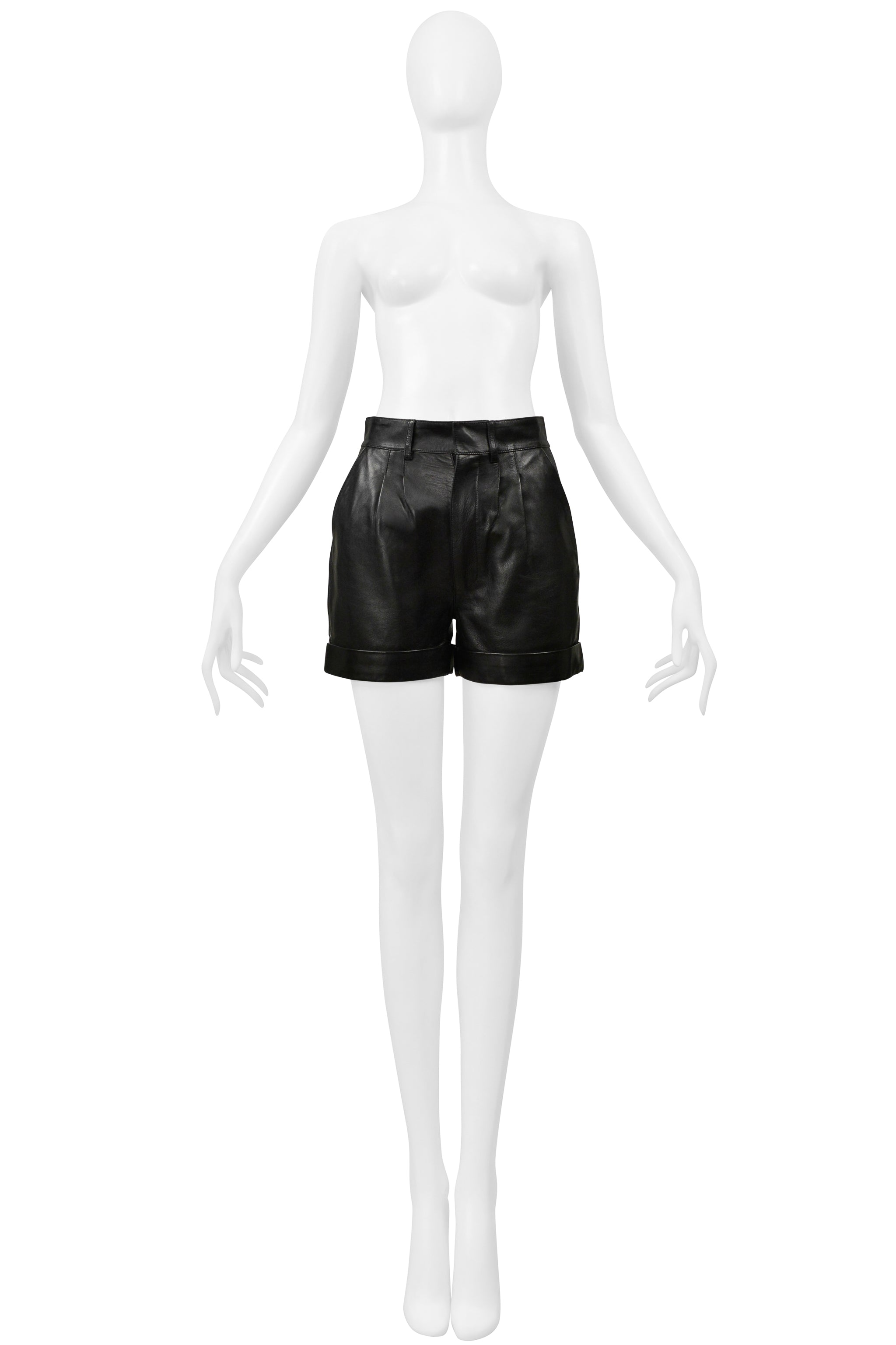 SAINT LAURENT PARIS BY HEDI SLIMANE BLACK LEATHER SHORTS 2014