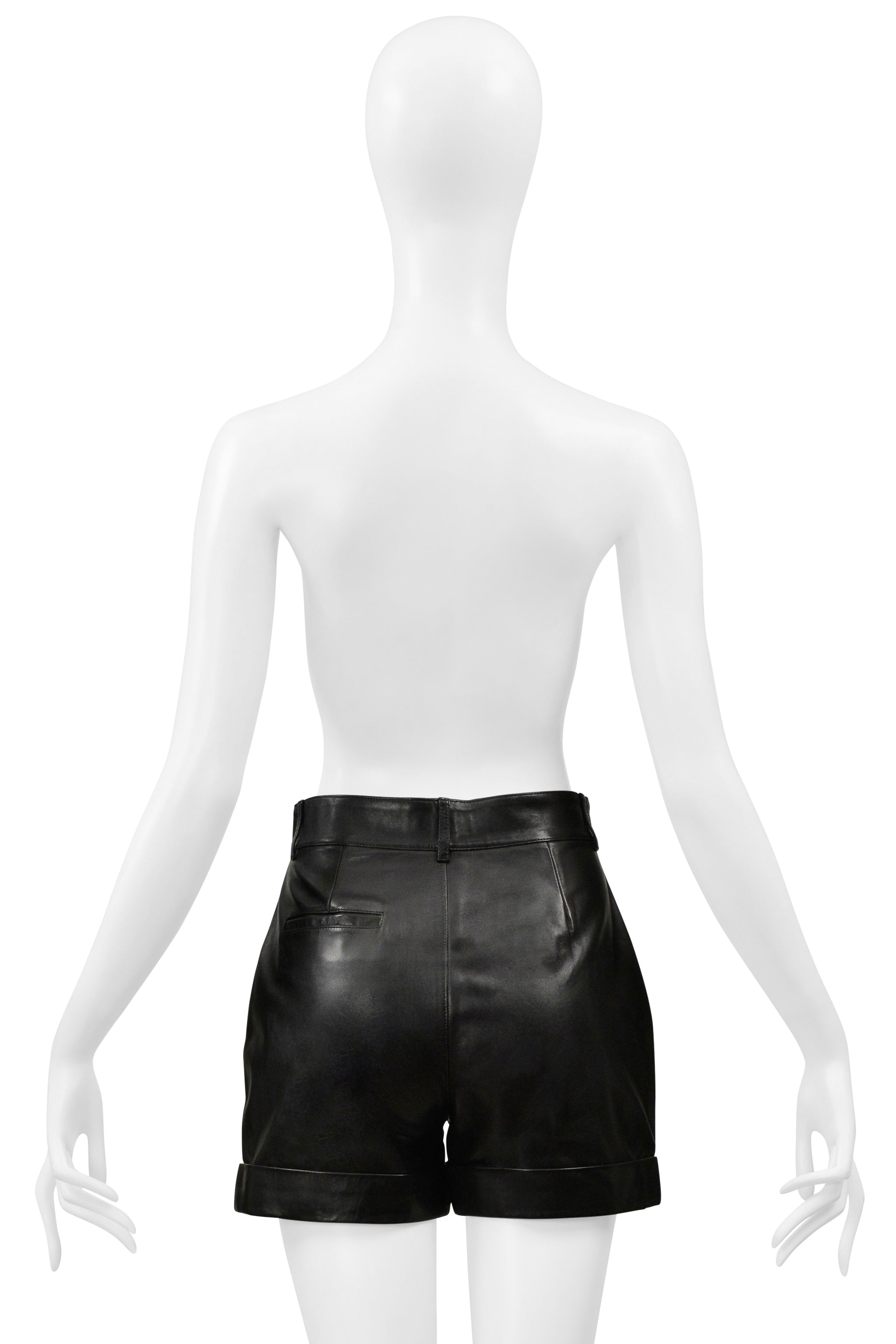 SAINT LAURENT PARIS BY HEDI SLIMANE BLACK LEATHER SHORTS 2014