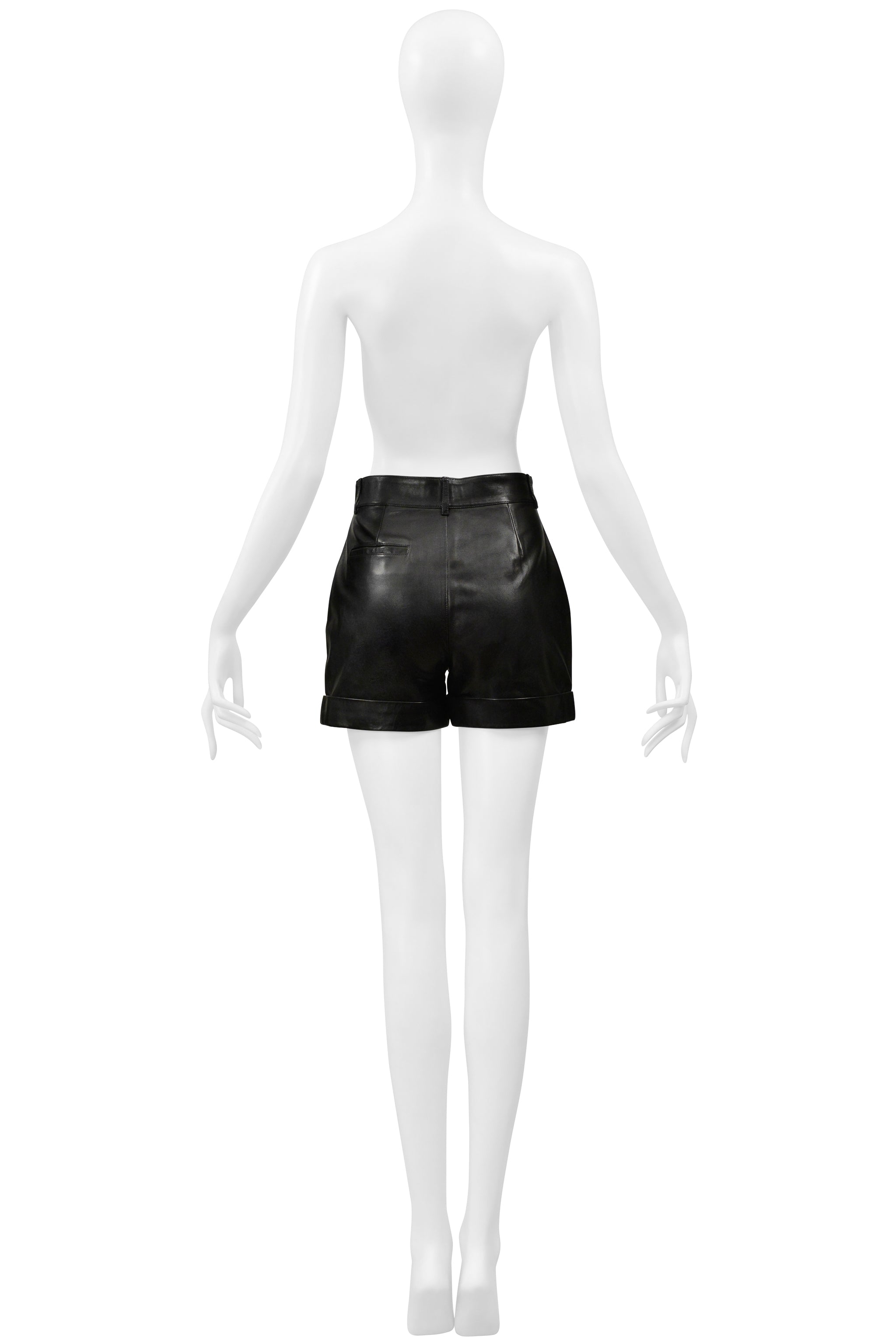 SAINT LAURENT PARIS BY HEDI SLIMANE BLACK LEATHER SHORTS 2014