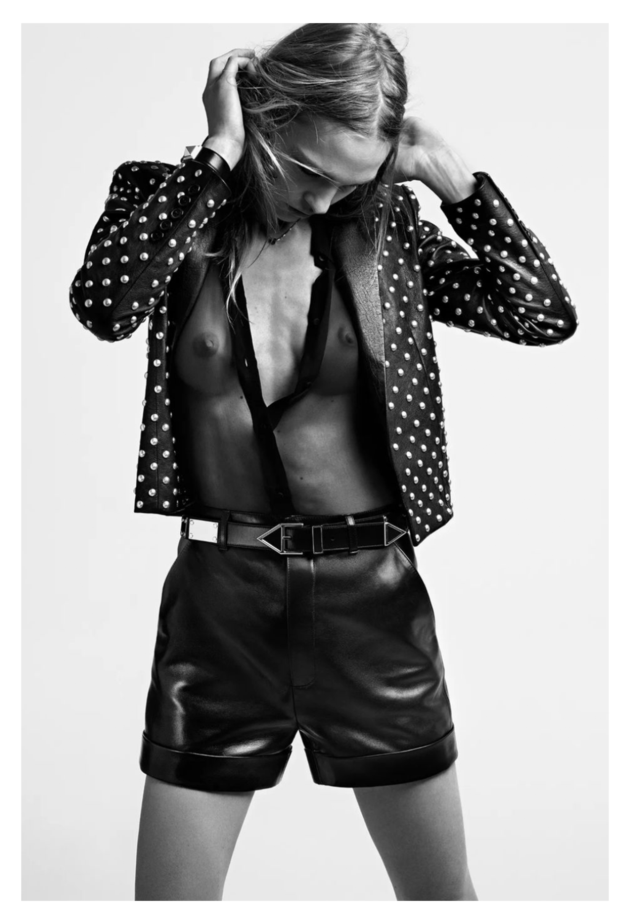 SAINT LAURENT PARIS BY HEDI SLIMANE BLACK LEATHER SHORTS 2014