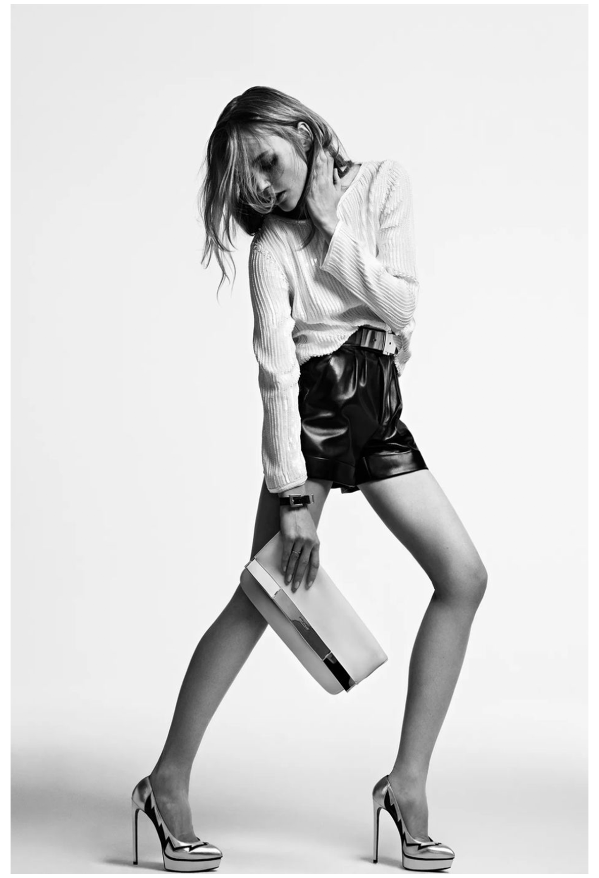 SAINT LAURENT PARIS BY HEDI SLIMANE BLACK LEATHER SHORTS 2014