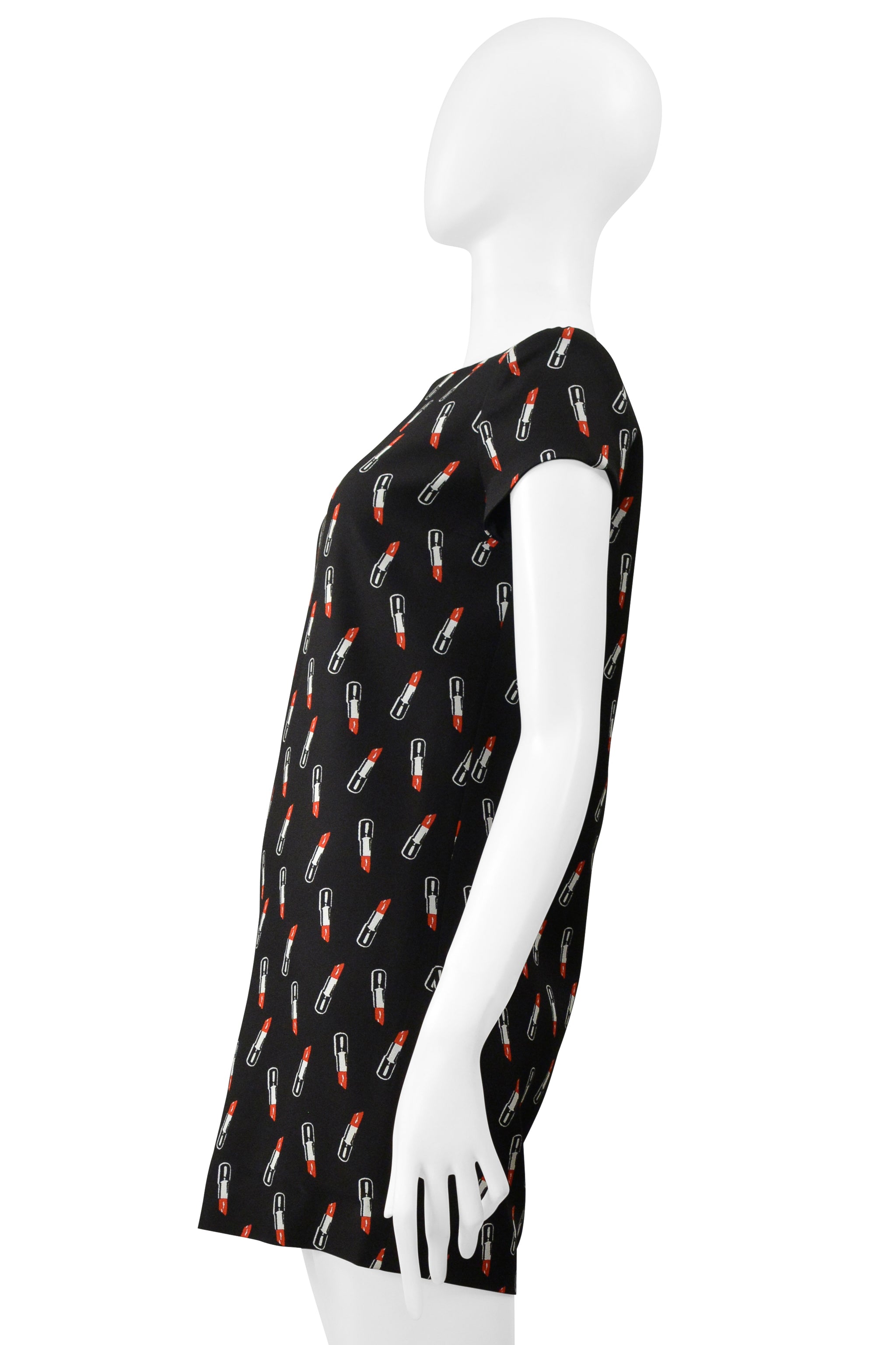 SAINT LAURENT PARIS BY HEDI SLIMANE BLACK MINI DRESS WITH LIPSTICK PRINT 2015