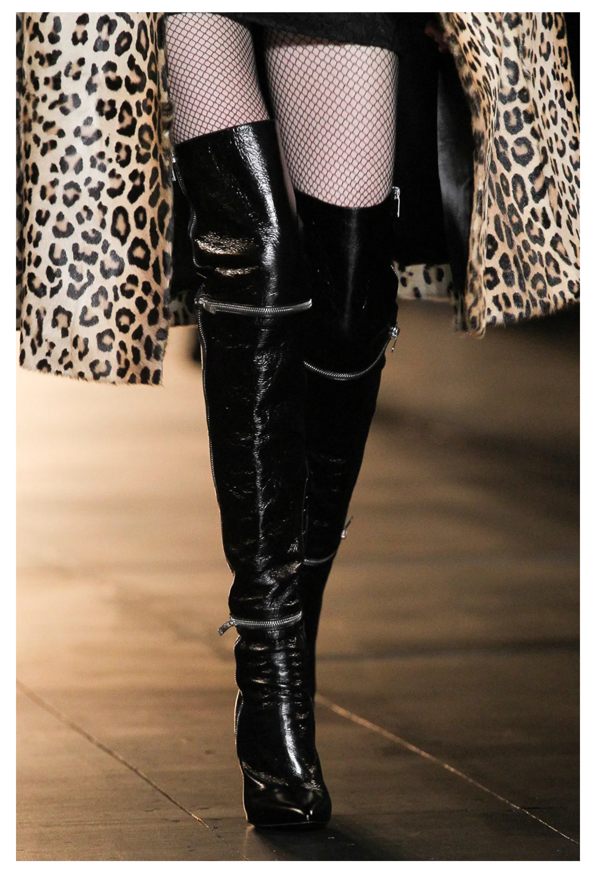 SAINT LAURENT PARIS BY HEDI SLIMANE FETISH 105 BLACK LEATHER ZIPPER BOOTS 2015