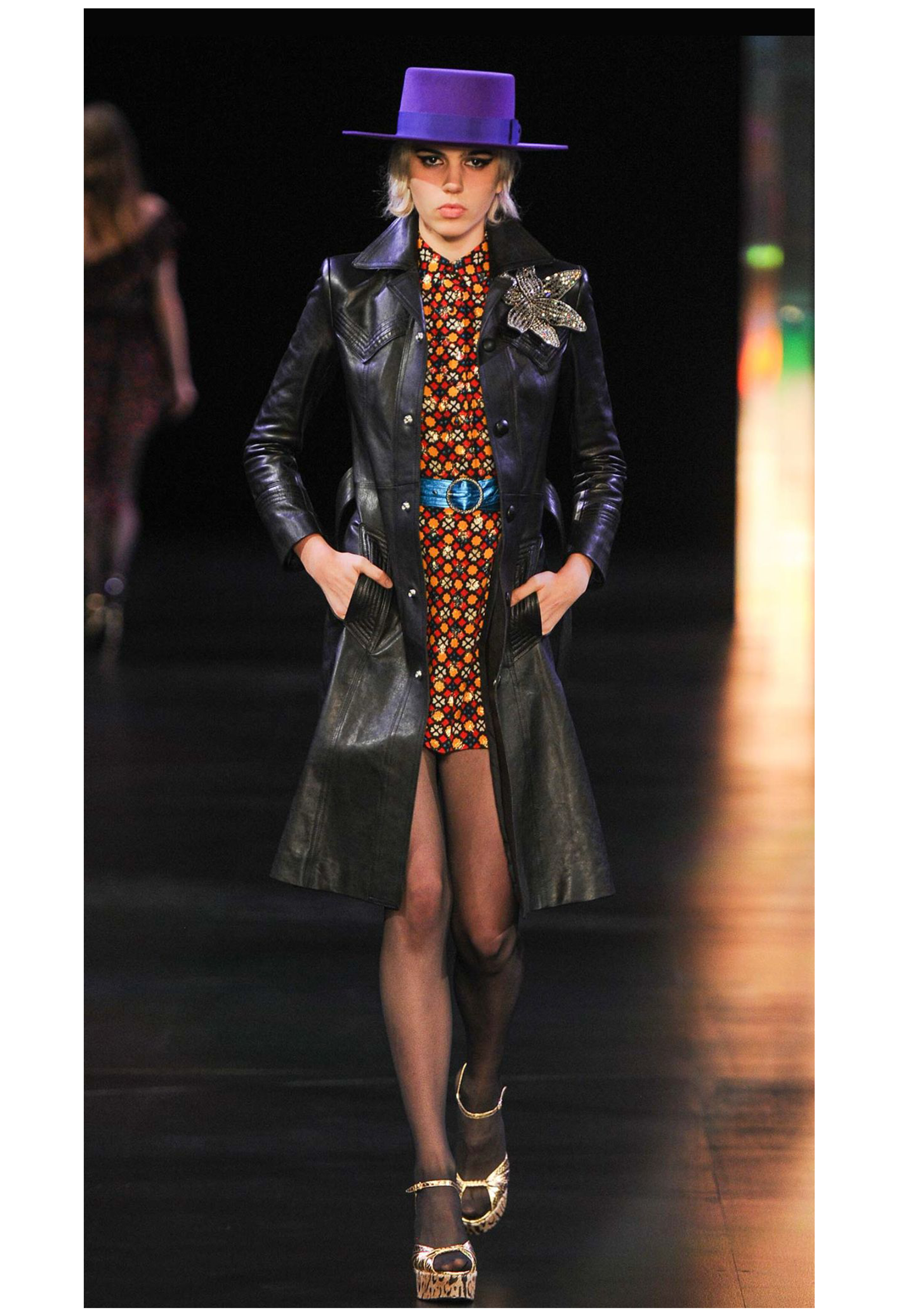 SAINT LAURENT PARIS BY HEDI SLIMANE BLACK LEATHER TRENCH COAT 2015