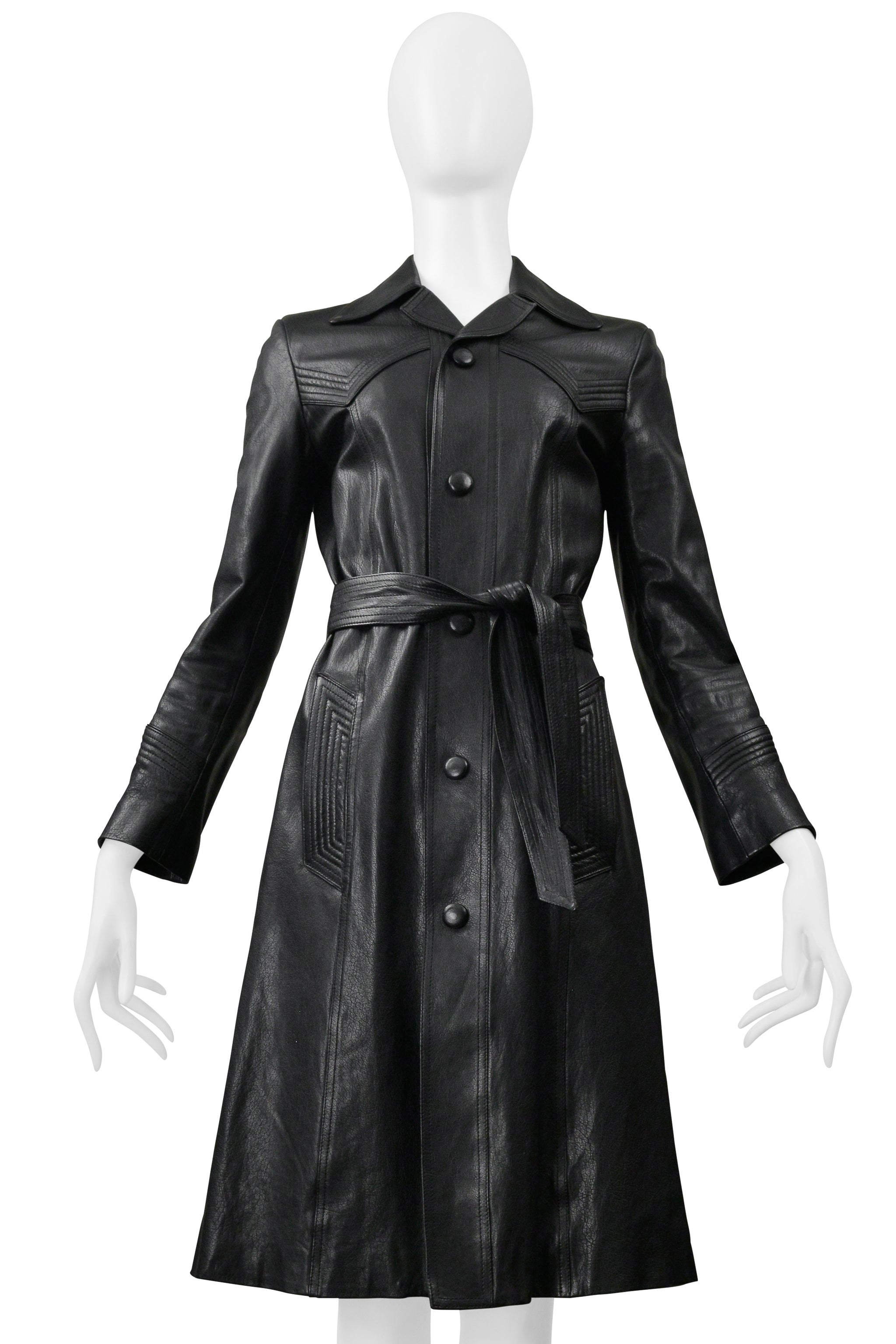 SAINT LAURENT PARIS BY HEDI SLIMANE BLACK LEATHER TRENCH COAT 2015