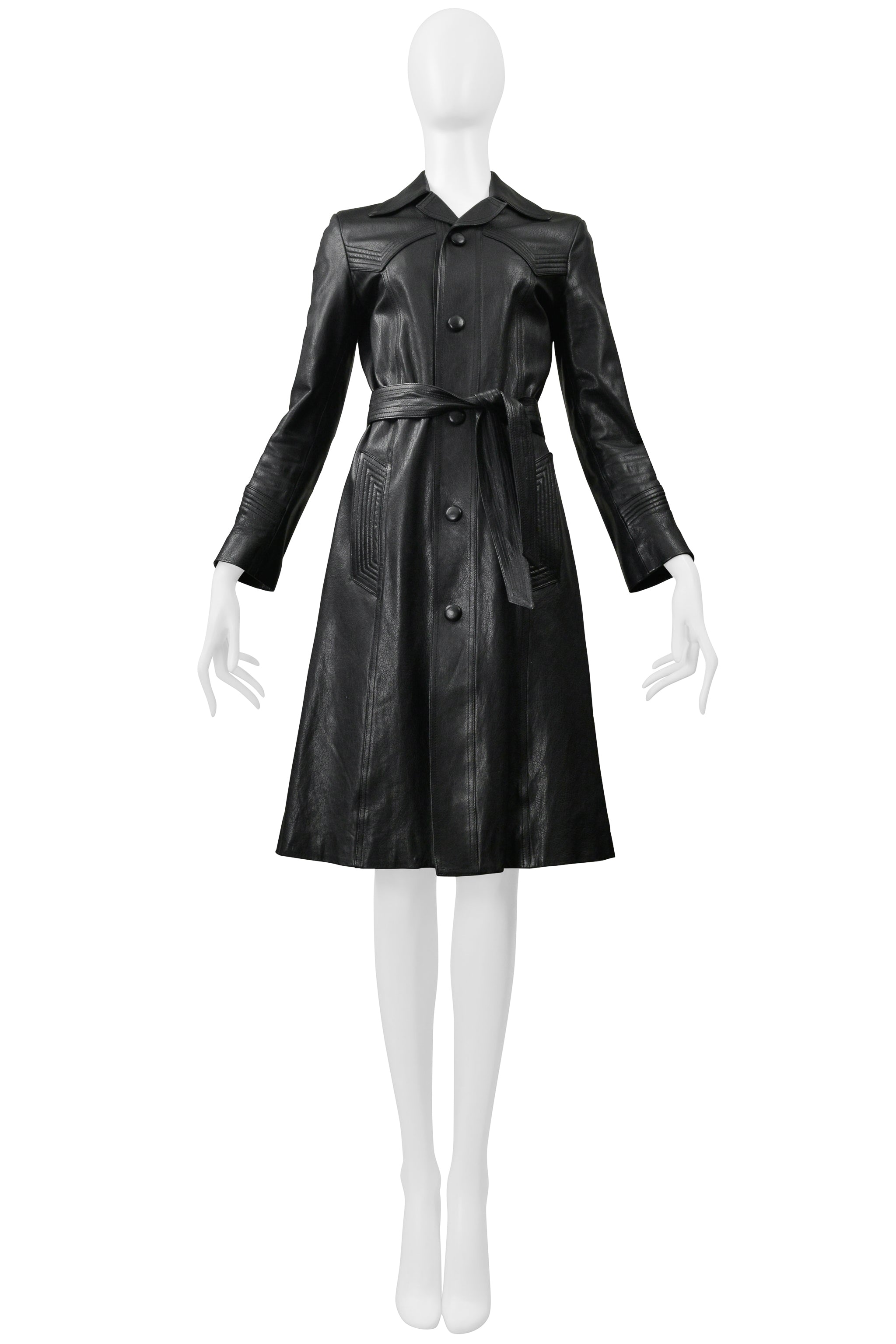 SAINT LAURENT PARIS BY HEDI SLIMANE BLACK LEATHER TRENCH COAT 2015