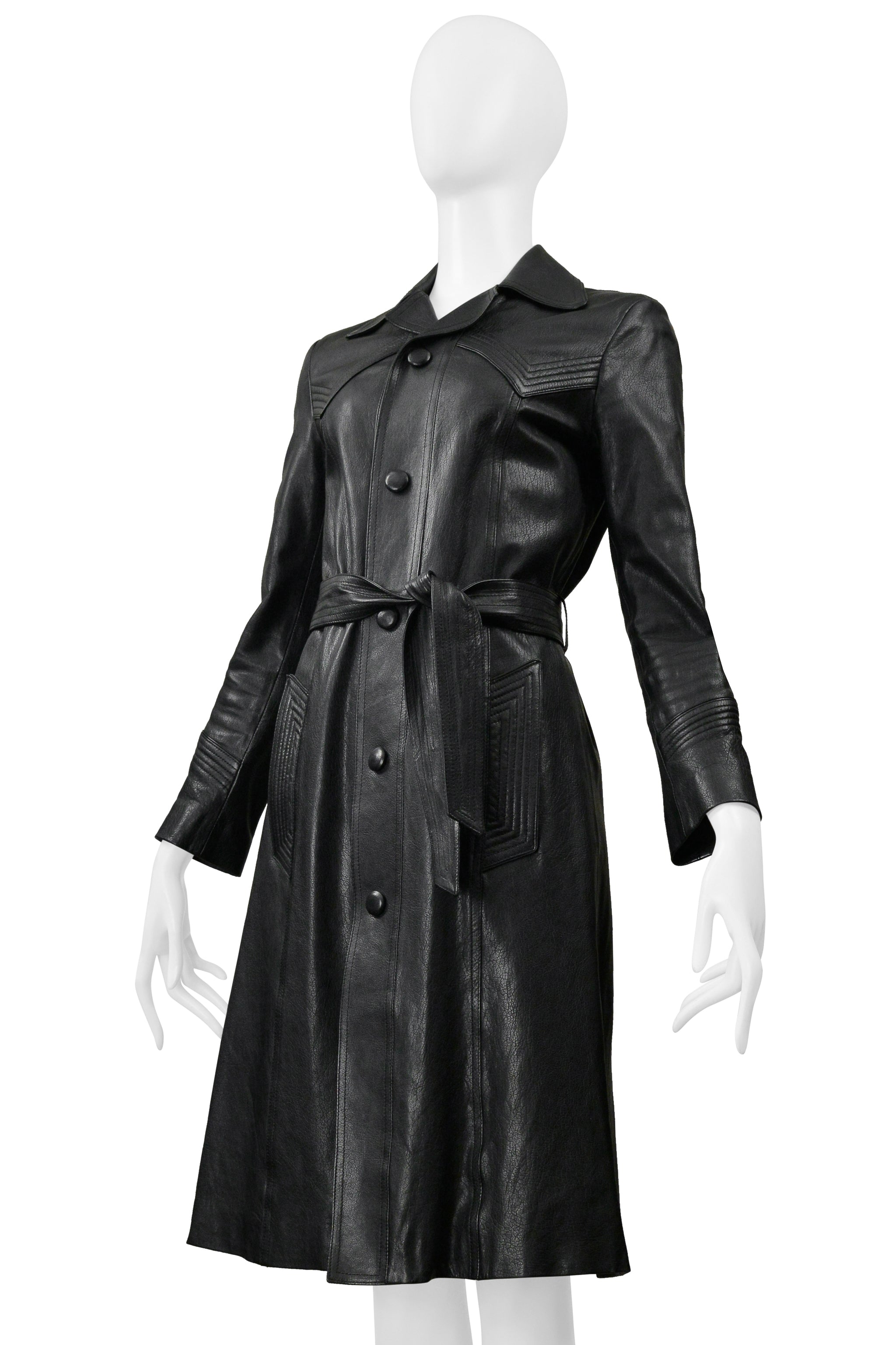 SAINT LAURENT PARIS BY HEDI SLIMANE BLACK LEATHER TRENCH COAT 2015