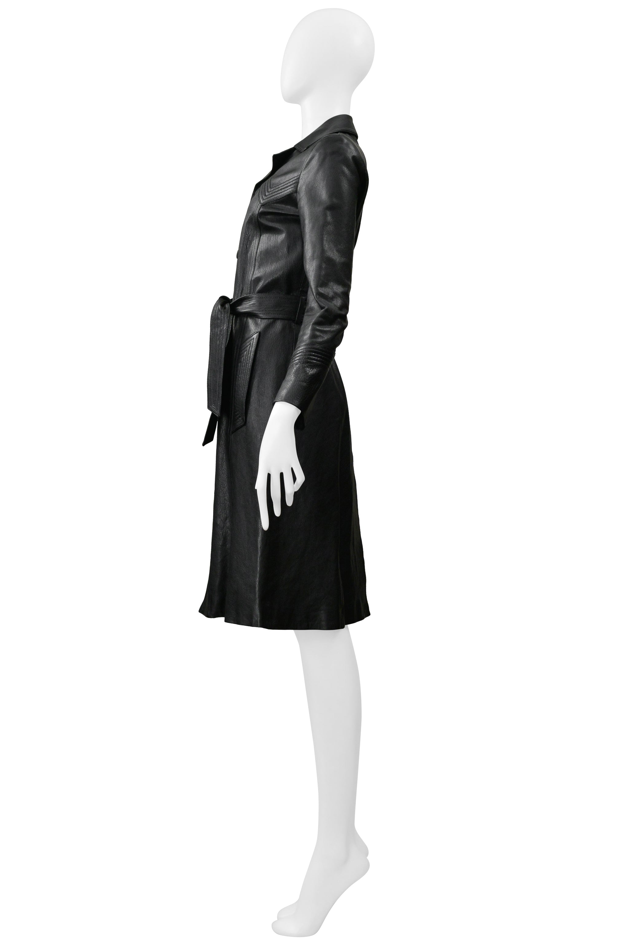 SAINT LAURENT PARIS BY HEDI SLIMANE BLACK LEATHER TRENCH COAT 2015