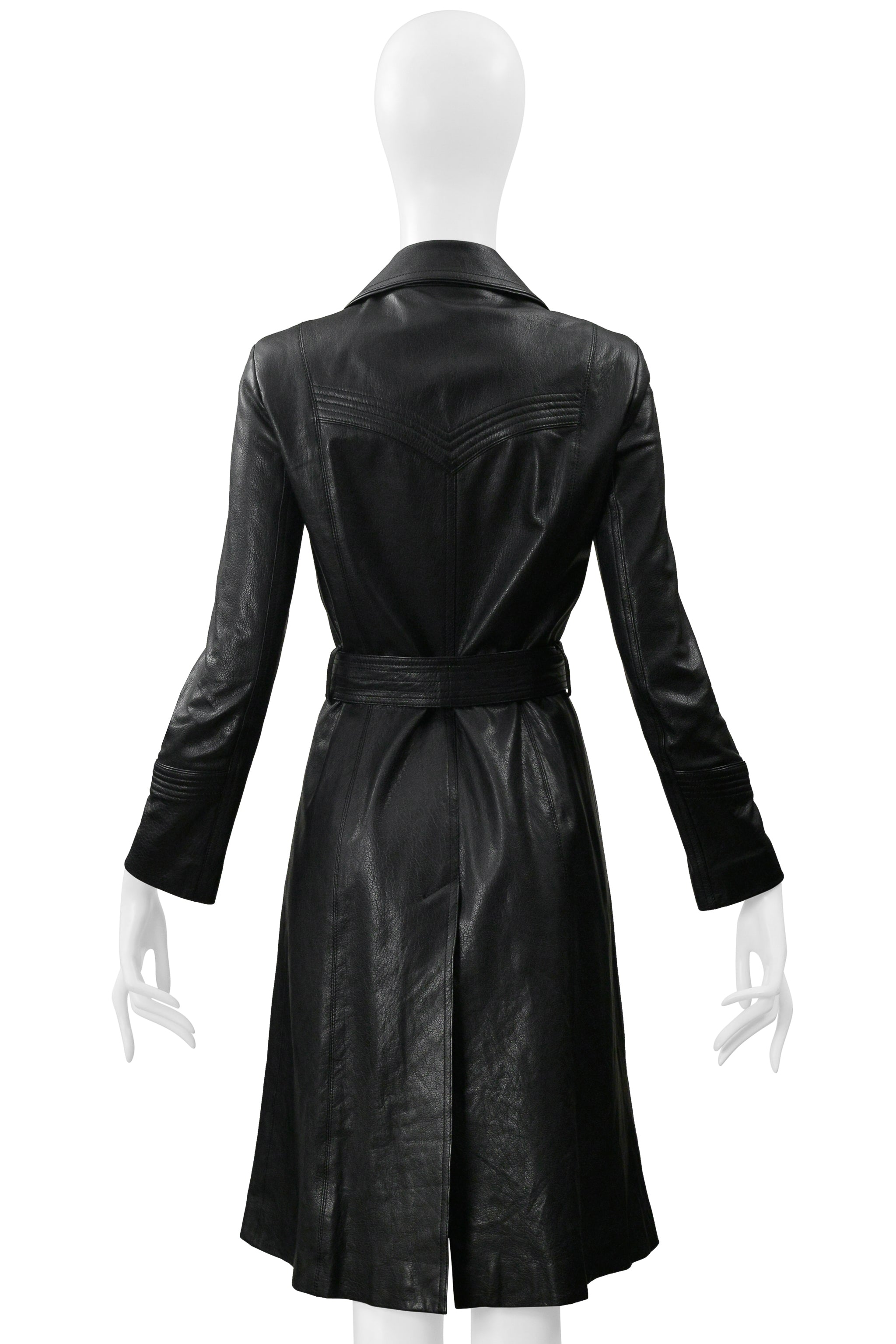 SAINT LAURENT PARIS BY HEDI SLIMANE BLACK LEATHER TRENCH COAT 2015